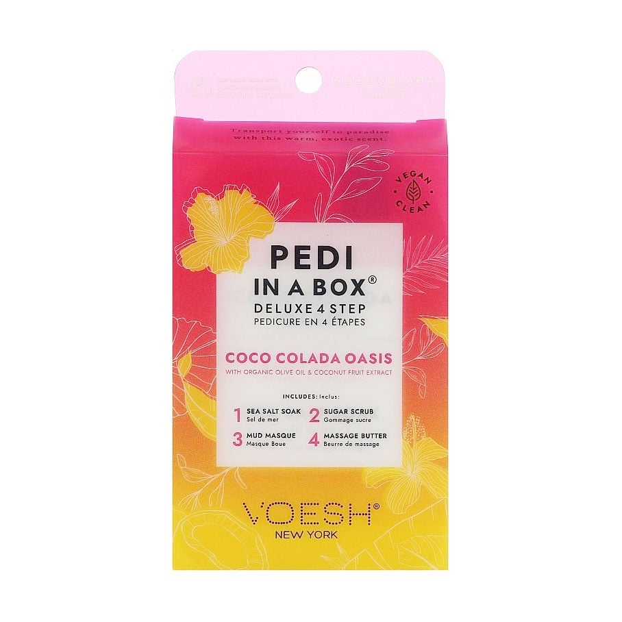 Набір для педикюру VOESH Pedi In A Box Deluxe 4 Step Coco Colada Oasis (морська сіль, 35 г + скраб, 20 г + маска, 20 г + олія для масажу, 15.5 г)