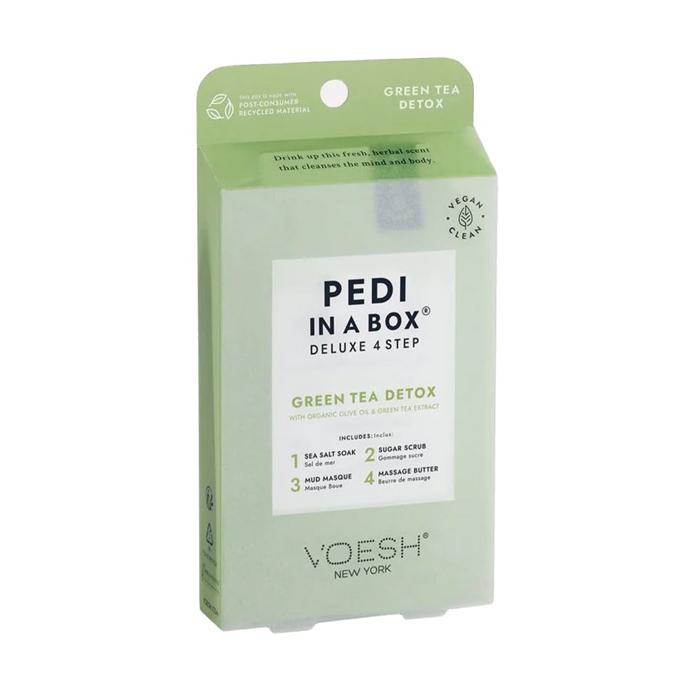 Набір для педикюру VOESH Pedi In A Box Deluxe 4 Step Green Tea Detox (морська сіль, 35 г + скраб, 20 г + маска, 20 г + олія для масажу, 15.5 г)