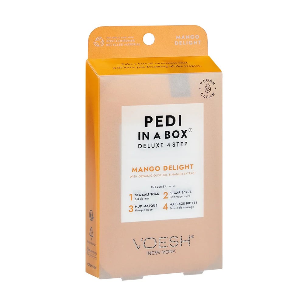 Набір для педикюру VOESH Pedi In A Box Deluxe 4 Step Mango Delight (морська сіль, 35 г + скраб, 20 г + маска, 20 г + олія для масажу, 15.5 г)