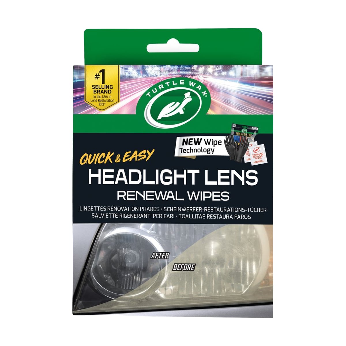 Набір для реставрації для фар Turtle Wax Headlight Lens Renewal Wipes (серветки Renew &amp; Restore, 2 шт + серветки Ceramic Acrylic Wipe, 2 шт + рукавички, 1 пара)