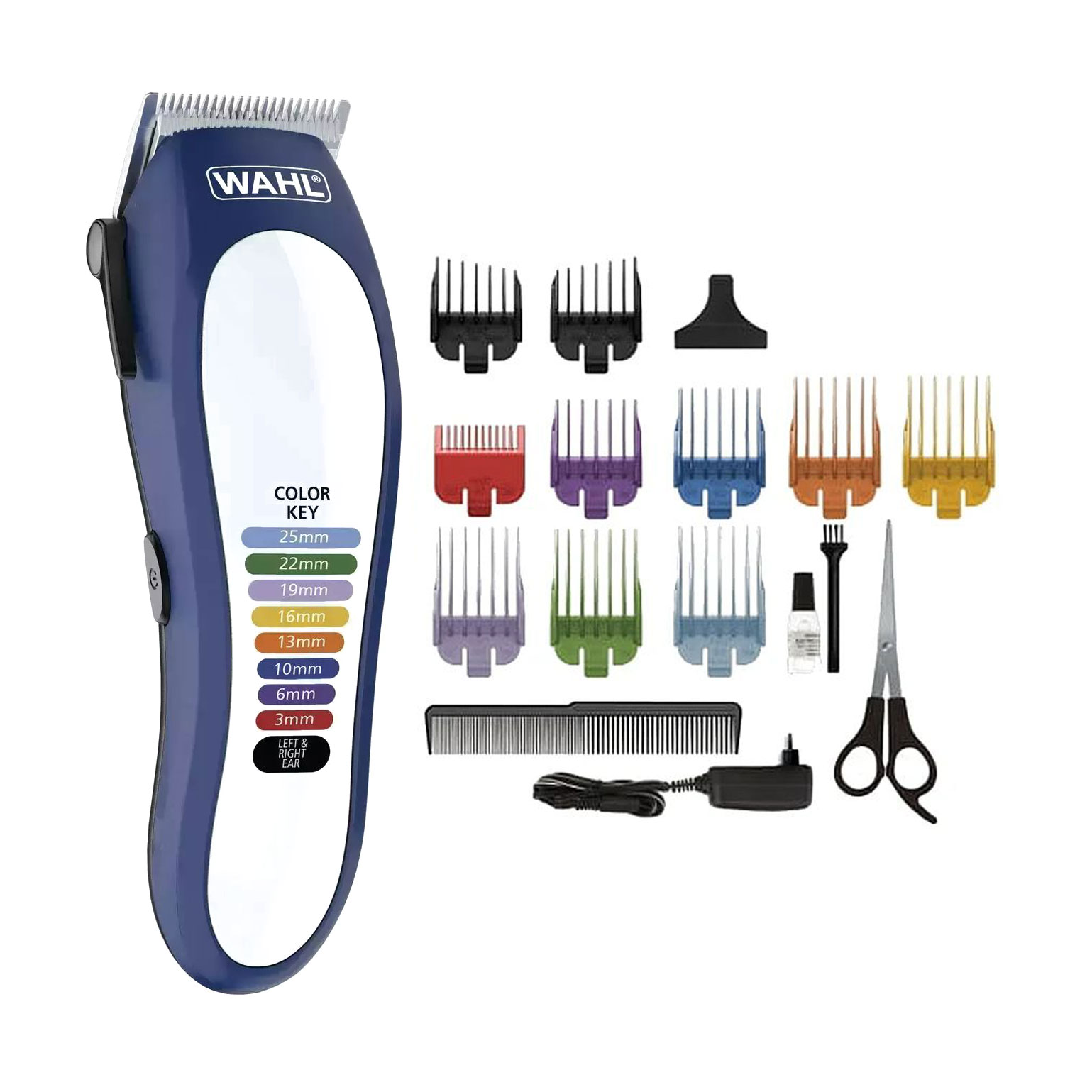 Набір для стрижки WAHL Color Pro Lithium Clipper біло-синій (машинка, 1 шт + насадки, 10 шт +  кейс, 1 шт + олія, 1 шт + ножиці, 1 шт) (79600-3716)