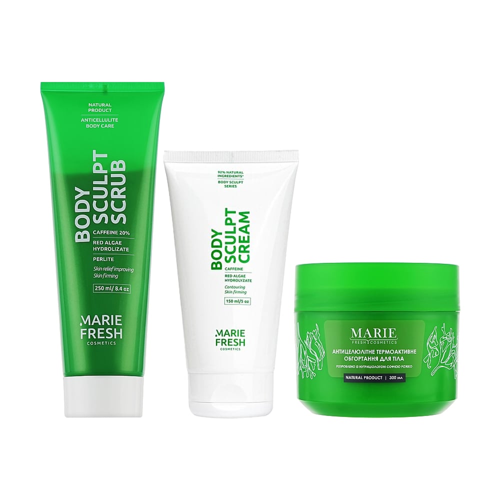 Набір для тіла Marie Fresh Cosmetics Anti-Cellulite Body Set (скраб, 250 мл + обгортання, 300 мл + крем, 150 мл)