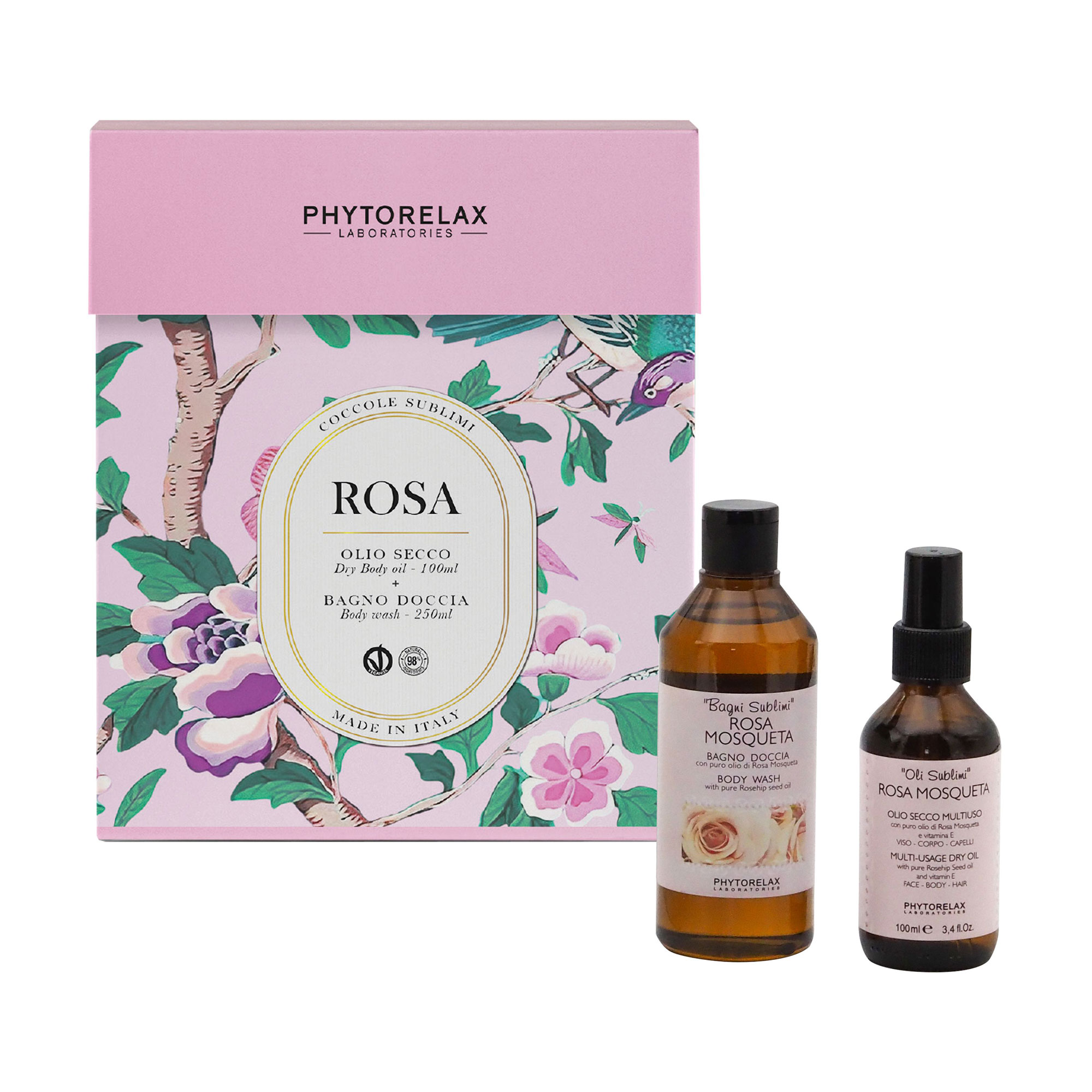 Набір для тіла Phytorelax Laboratories Rosa Mosqueta (гель для душу, 250 мл + олія для обличчя, тіла та волосся, 100 мл)