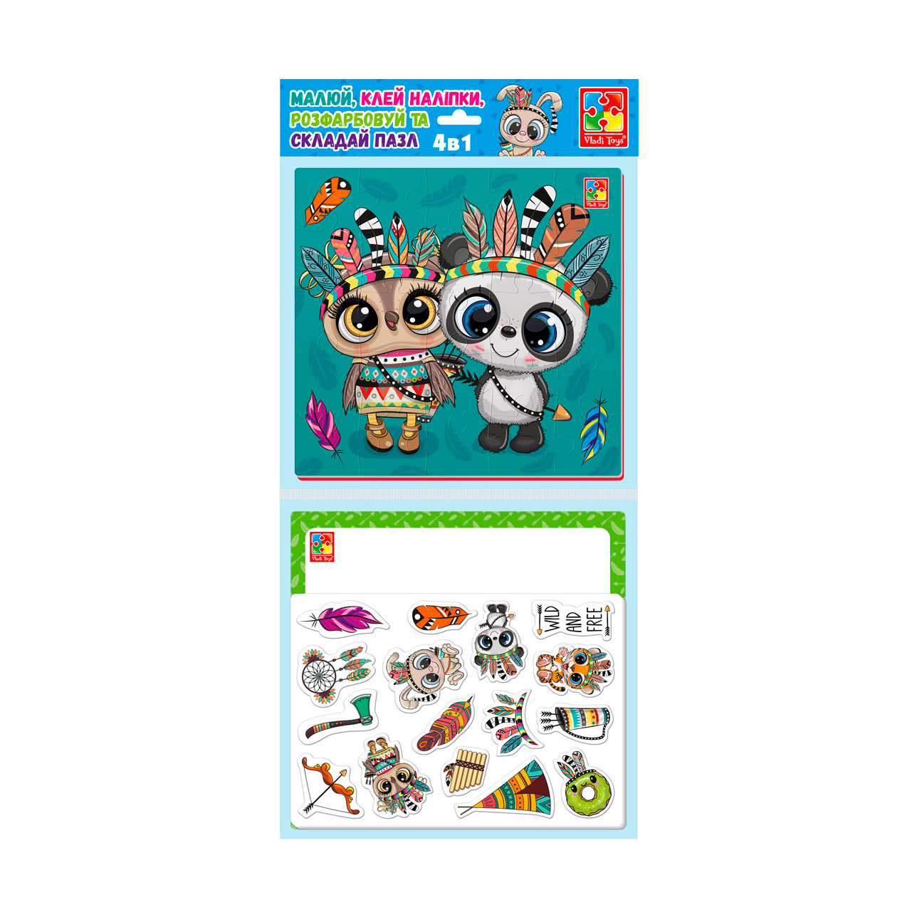 Набір для творчості 4в1 Vladi Toys Пухнасті індіанц, від 3 років, 43 елементи, 50.5*23.5*5 см (VT4210-12)