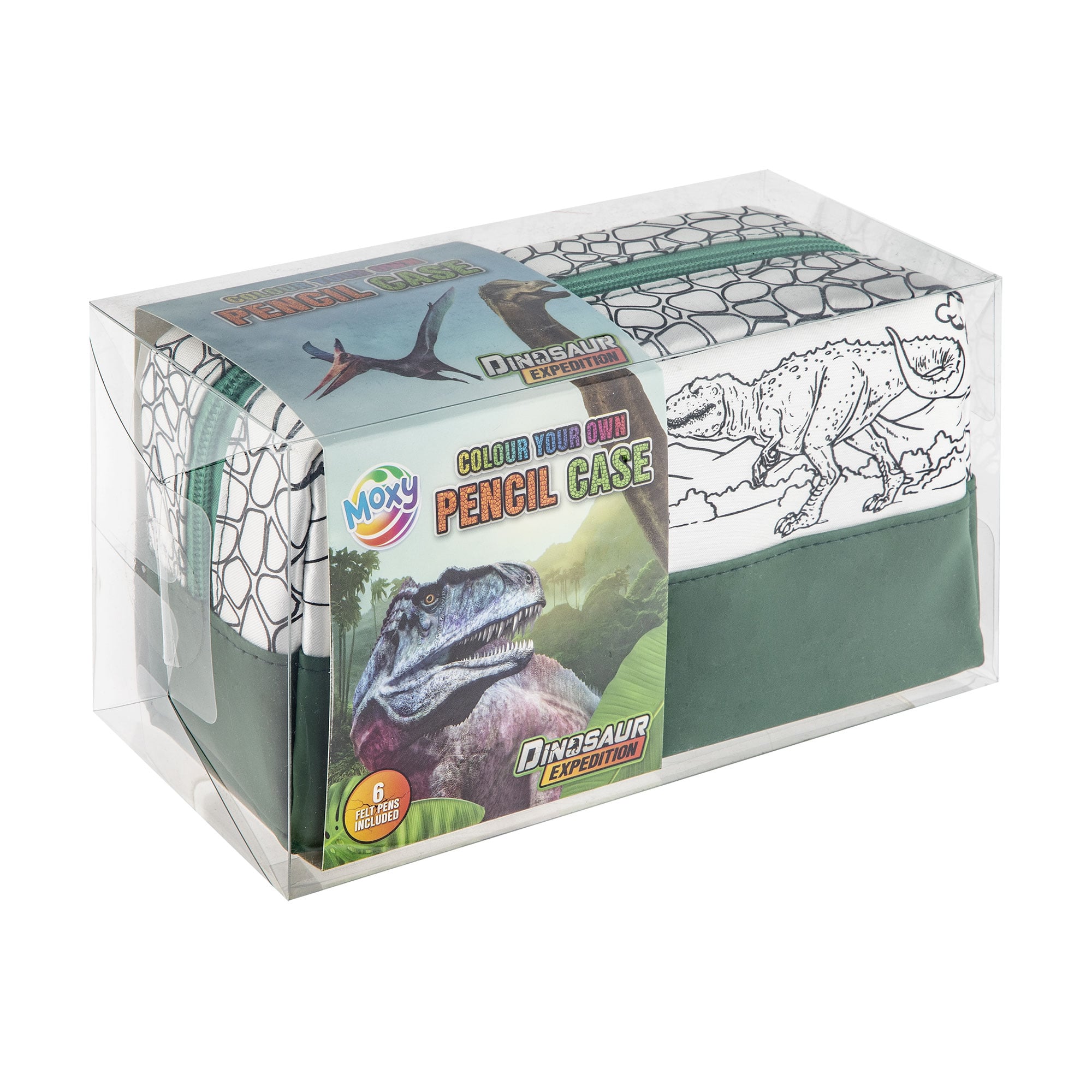 Набір для творчості Moxy Dinosaur Expedition від 3 років, 10.5*22.5*9 см (пенал-розмальовка, 1 шт + фломастери, 6 шт) (990194)