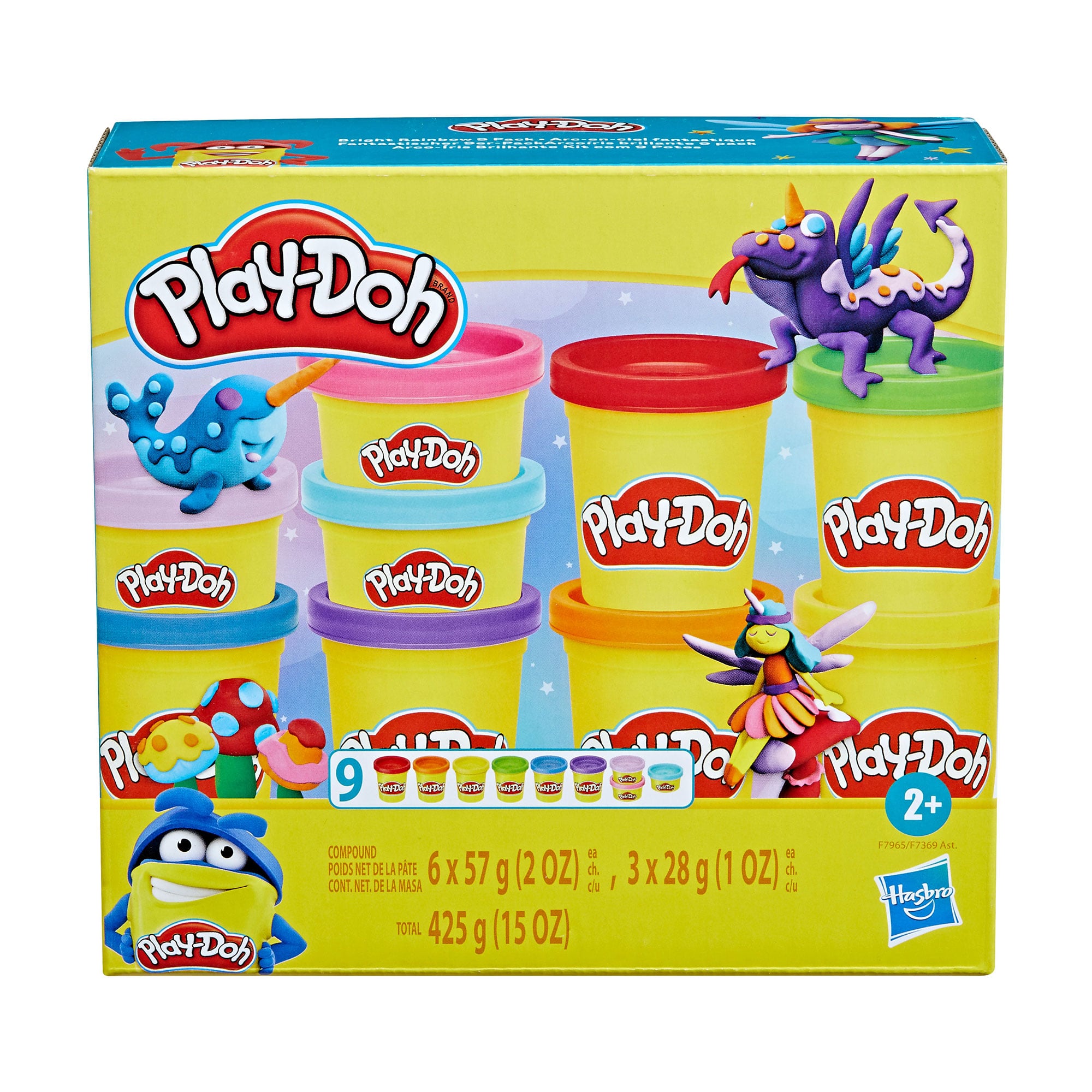 Набір для творчості Play-Doh Bright Rainbow з масою для ліплення, від 2 років, 9 баночок (F7369/F7965)