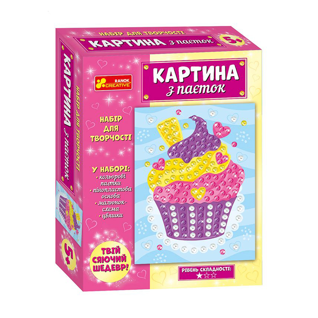 Набір для творчості Ranok Creative Картина з паєток. Тістечко, від 5 років, 22*17*5 см (477247)