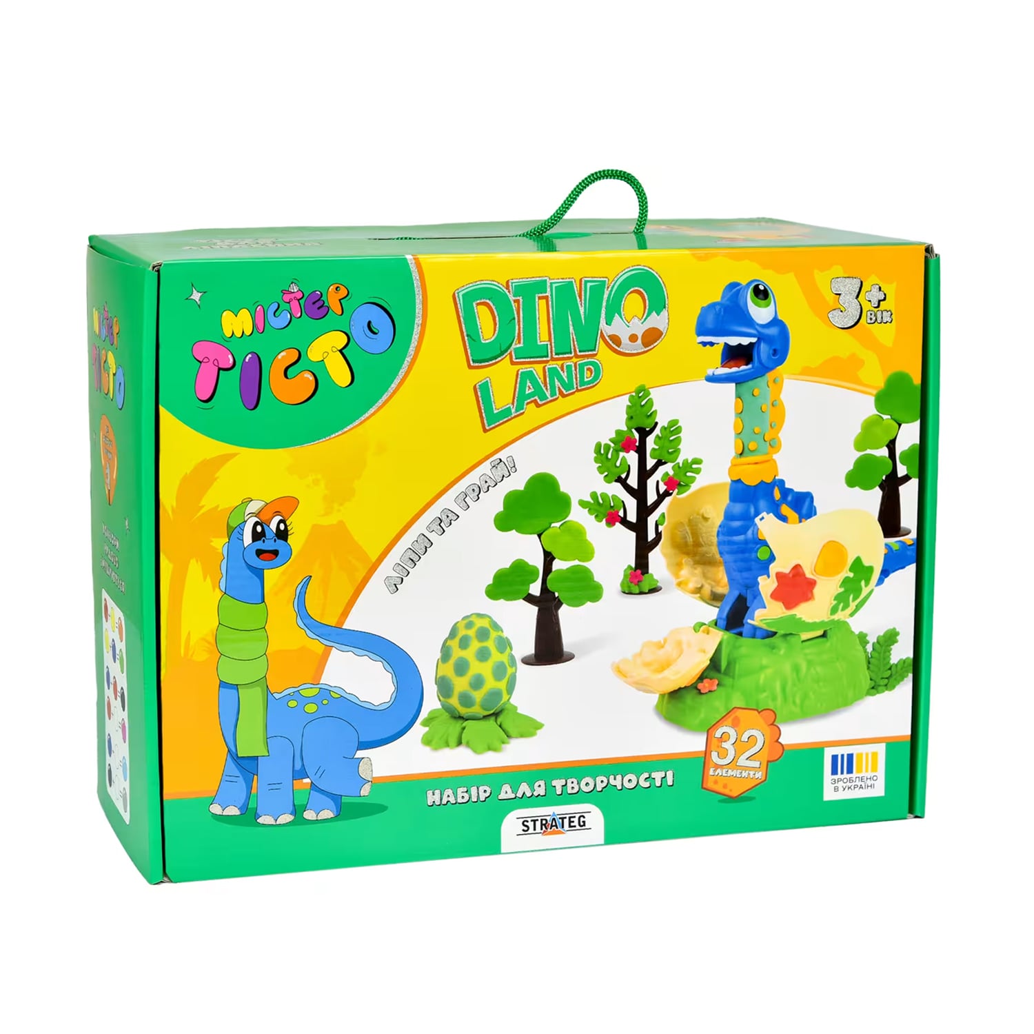 Набір для творчості Strateg Містер тісто Dino Land українською мовою, 31.6*22.8*11 см, від 3 років, 32 елементи (41035)