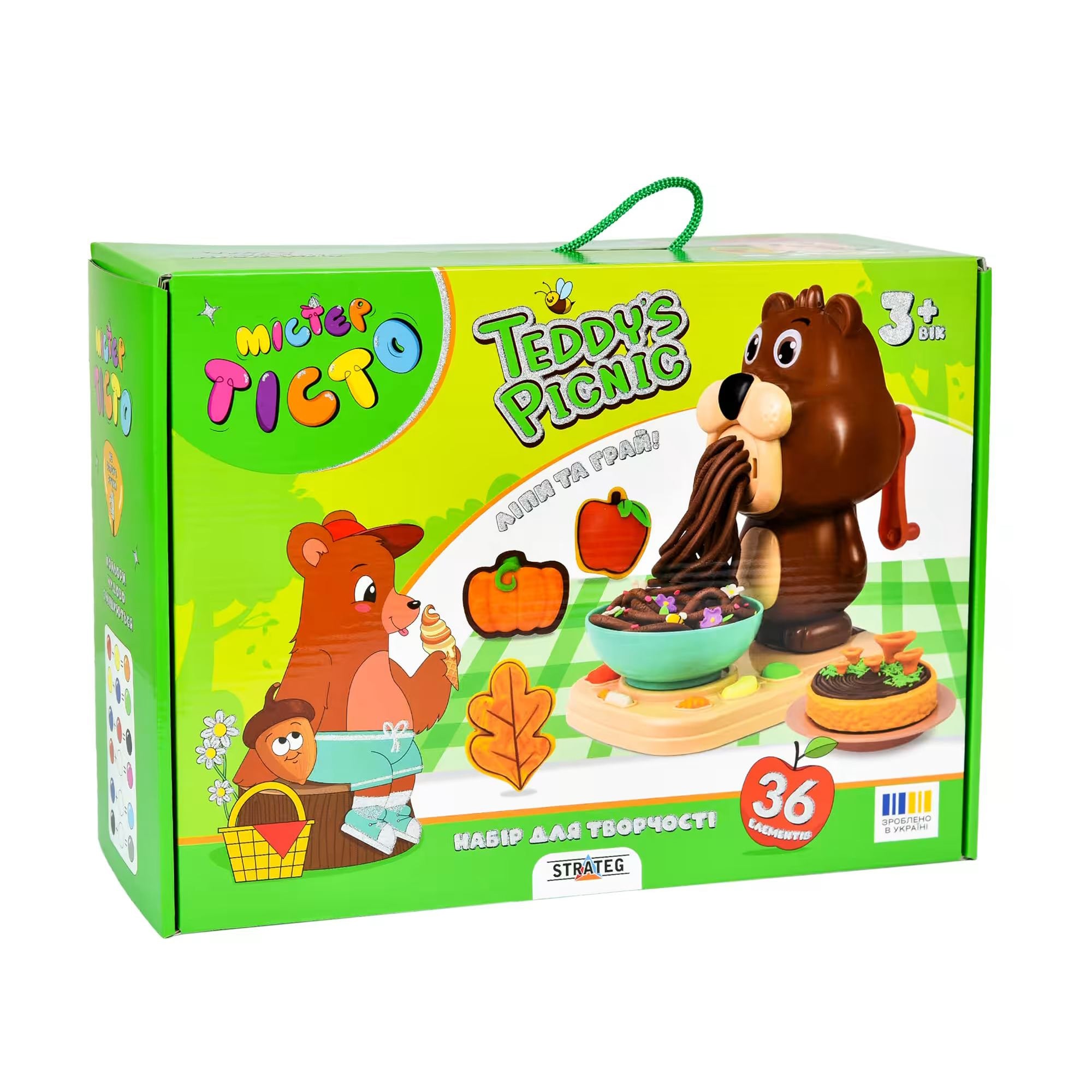 Набір для творчості Strateg Містер тісто Teddy's Picnic українською мовою, 31.6*22.8*11 см, від 3 років, 36 елементів (41033)