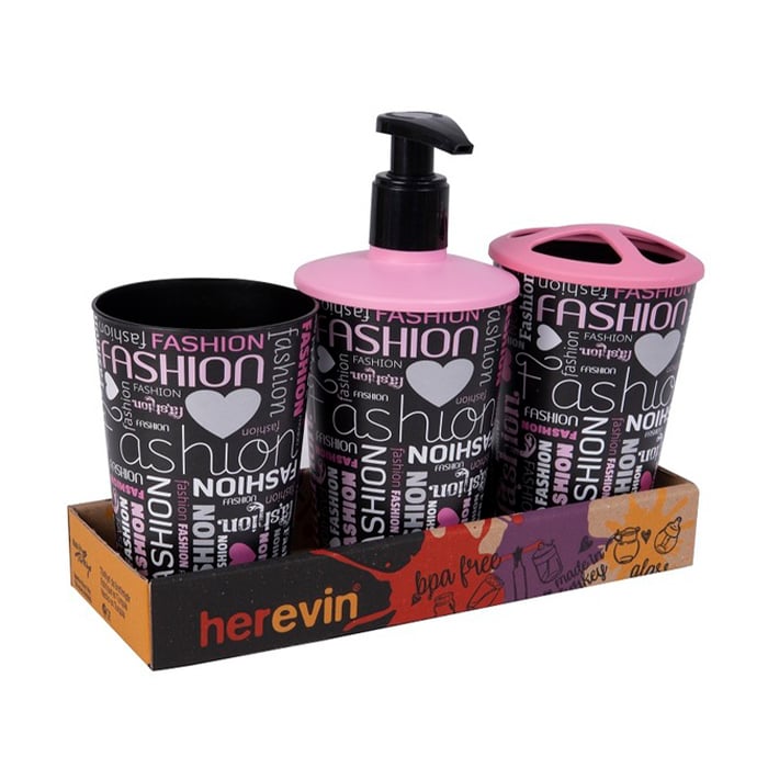 Набір для ванної кімнати Herevin Fashion (дозатор для мила, 1 шт + склянка для зубних щіток, 1 шт + склянка, 1 шт) (161262-101T)