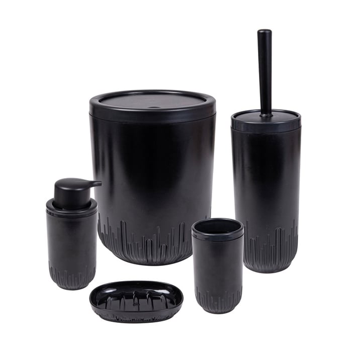 Набір для ванної кімнати Herevin Set-Black (дозатор, 1 шт + підставка, 1 шт + склянка, 1 шт + йоржик, 1 шт + відро, 5 л) (162240-012)