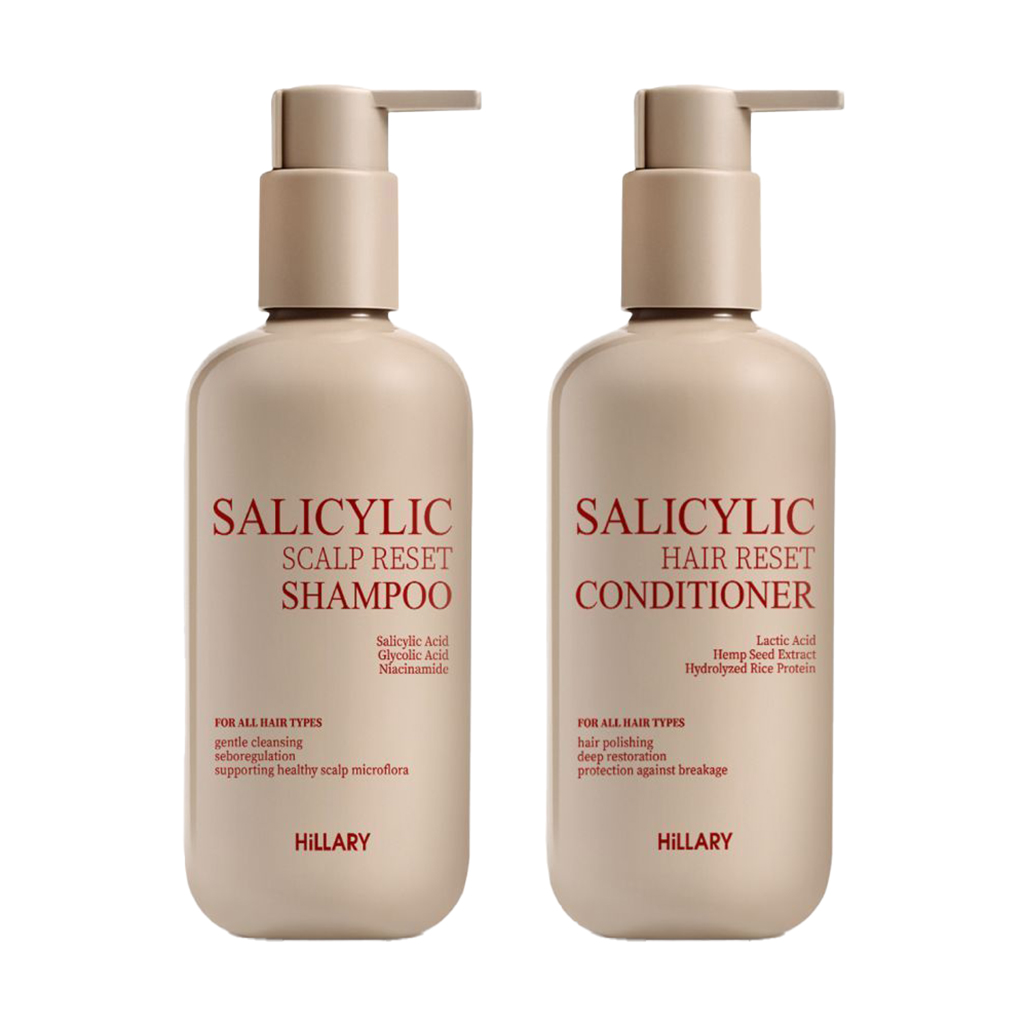 Набір для відновлення волосся та шкіри голови Hillary Salicylic Hair &amp; Reset Set з саліциловою кислотою (шампунь, 400 мл + кондиціонер, 400 мл)