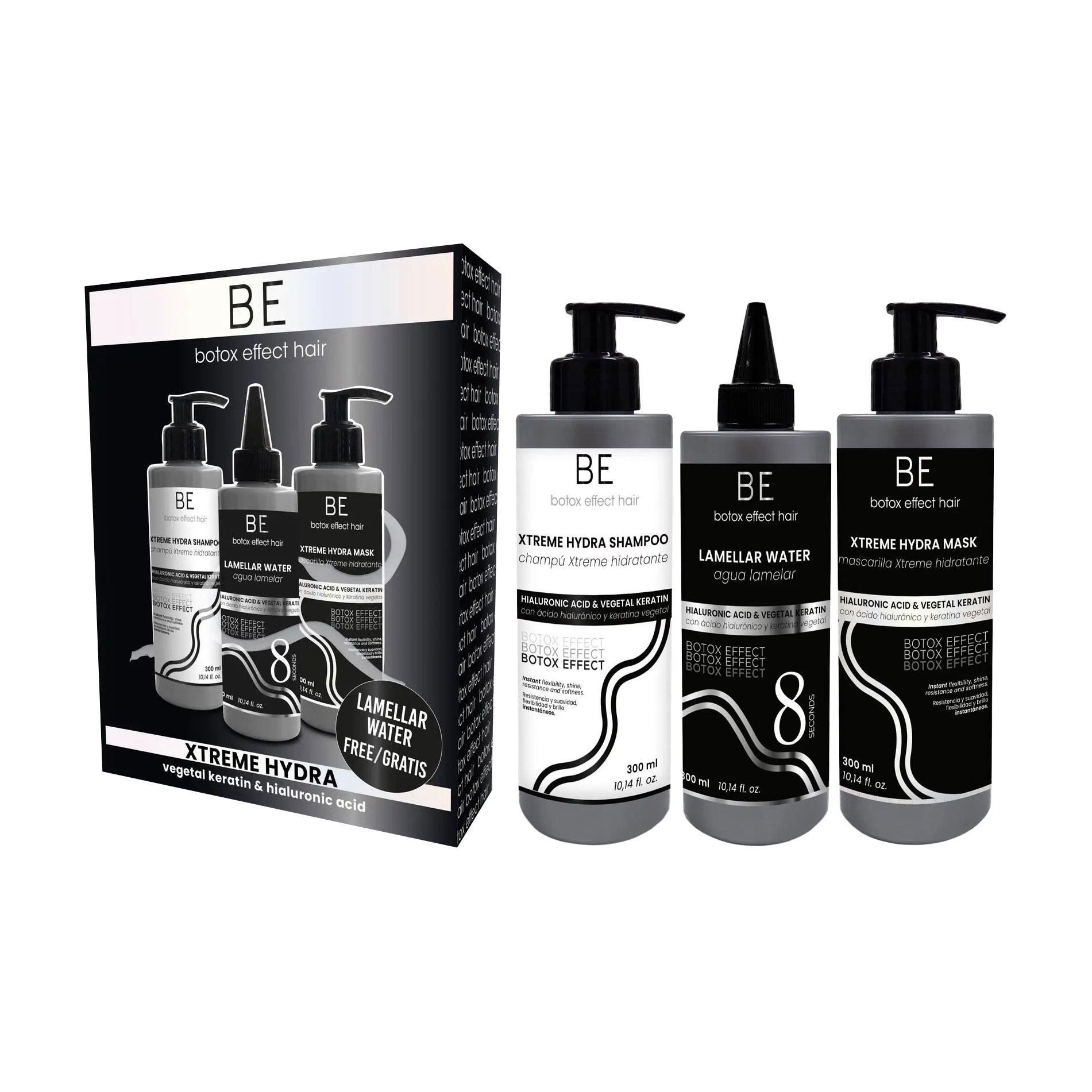Набір для волосся Be Teknic Bottox Effect Hair Xtreme Hydra (шампунь, 300 мл + ламелярна вода, 300 мл + маска, 300 мл)
