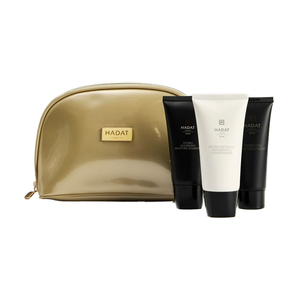 Набір для волосся Hadat Cosmetics Hydro Nourishing Set Зволоження (шампунь, 75 мл + кондиціонер, 75 мл + маска, 75 мл + косметичка)