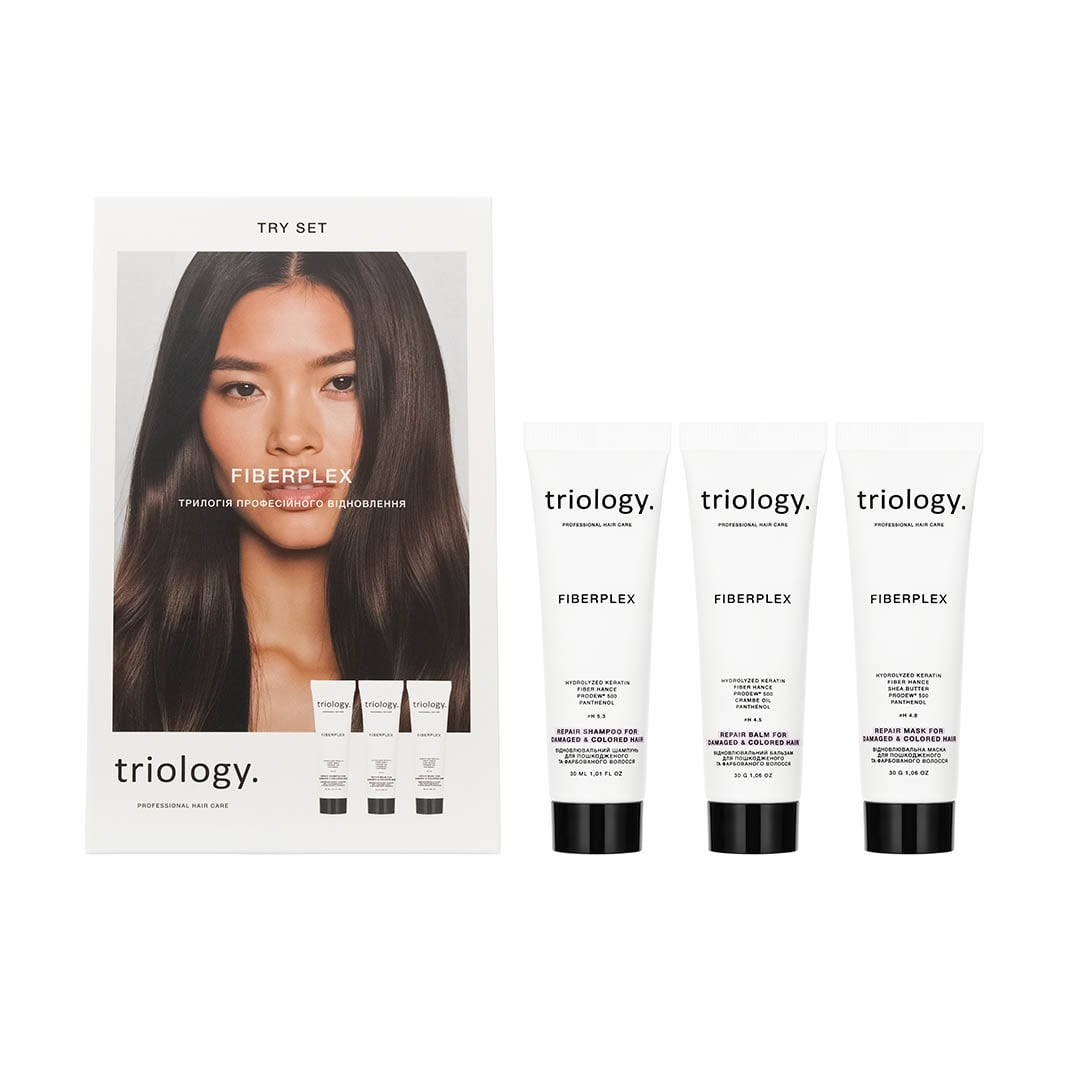Набір для волосся triology. Fiberplex Try Set Трилогія професійного відновлення (шампунь, 30 мл + бальзам, 30 мл + маска, 30 мл)