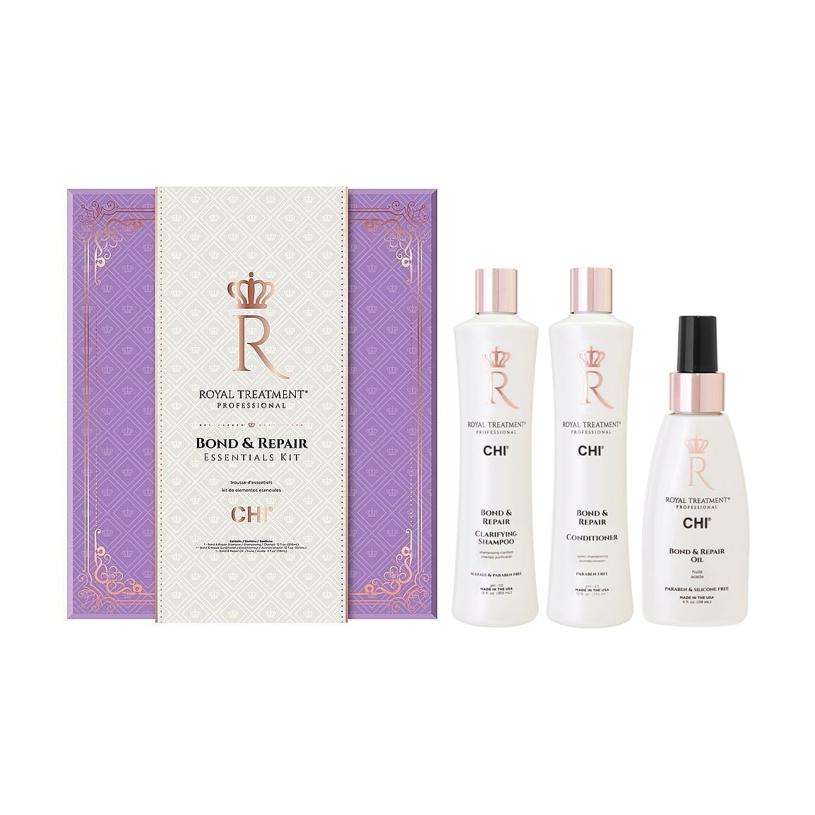 Набір для всіх типів волосся CHI Royal Treatment Bond &amp; Repair Essentials Kit (шампунь, 355 мл + кондиціонер, 355 мл + олія, 118 мл)