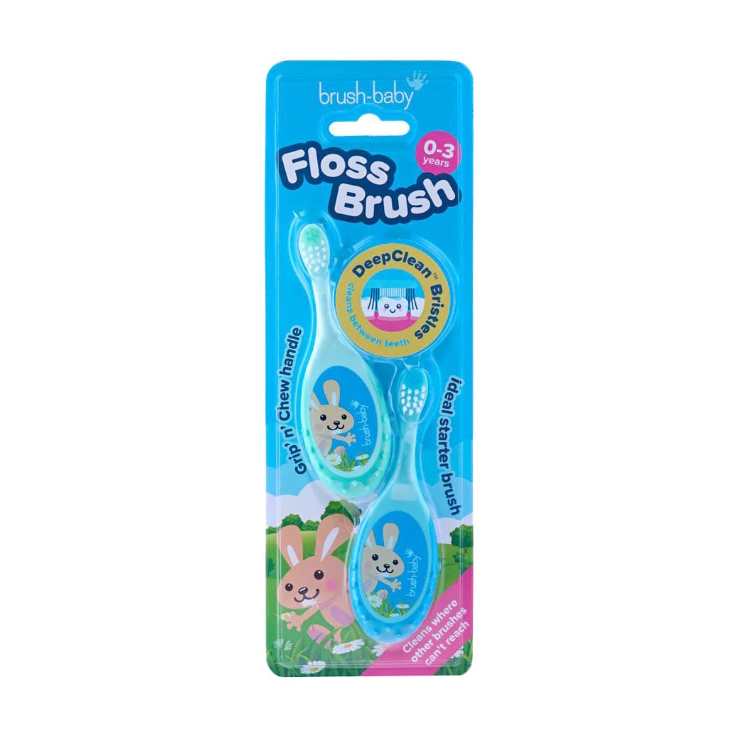 Набір дитячих зубних щіток Brush-Baby FlossBrush від народження до 3 років, (блакитна, 1 шт + м'ятна, 1 шт)