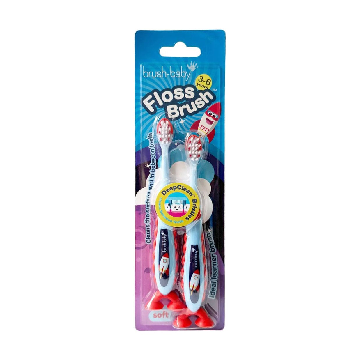 Набір дитячих зубних щіток Brush-Baby FlossBrush Rocket на присосці, від 3 до 6 років, 2 шт