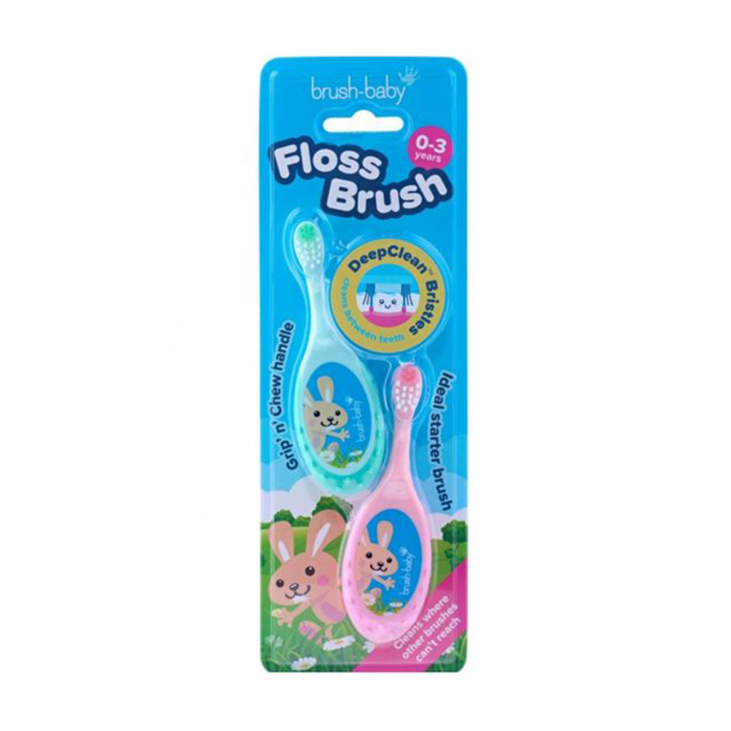 Набір дитячих зубних щіток Brush-Baby FlossBrush від народження до 3 років (рожева, 1 шт + м'ятна, 1 шт)