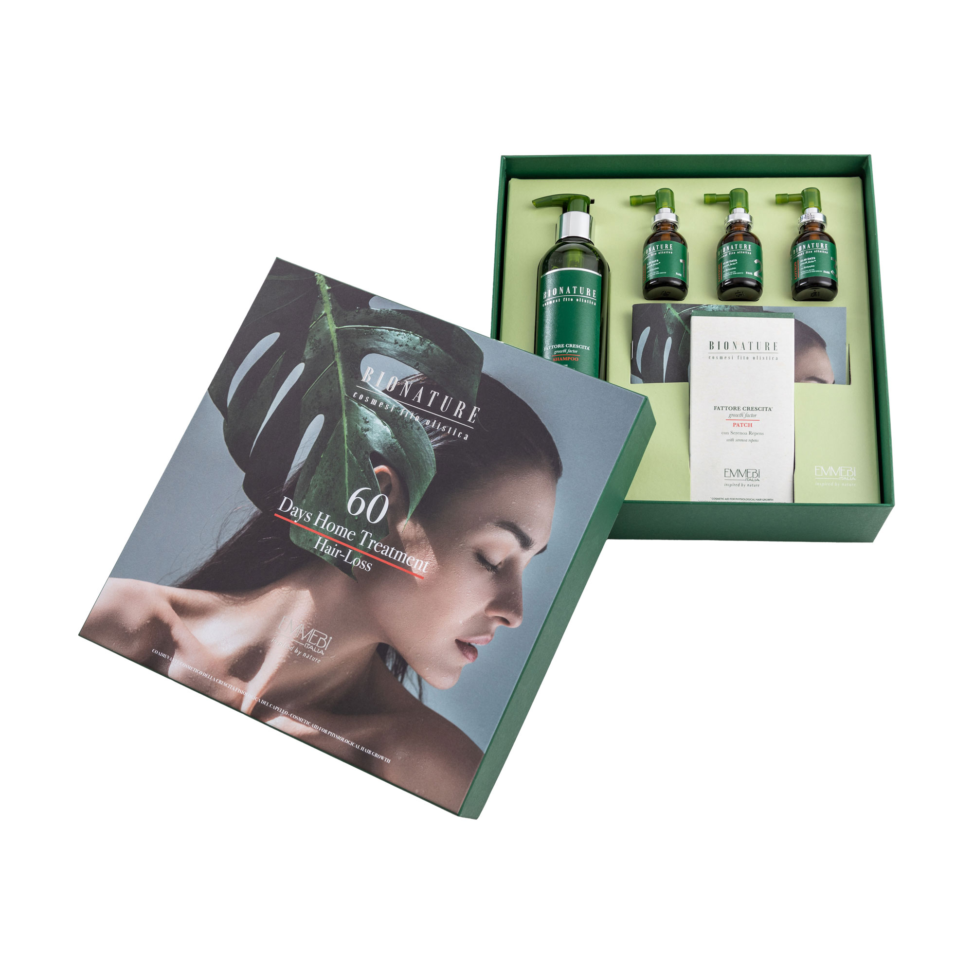 Набір Emmebi Italia BioNature Mineral Treatment Intensive Home Treatment проти випадіння волосся, на 60 днів (лосьйон, 3*25 мл + шампунь, 250 мл + патчі, 30 шт)