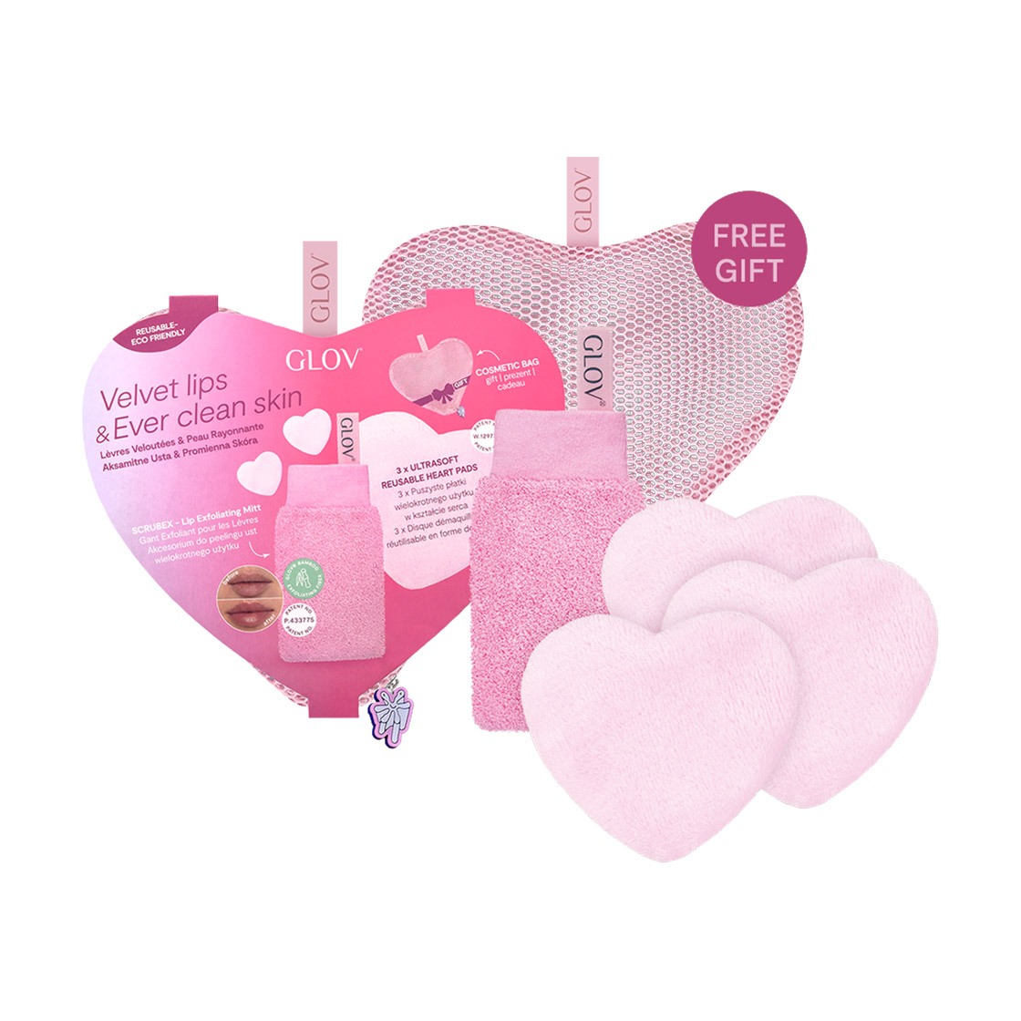 Набір Glov Velvet Lips &amp; Ever Clean Skin (рукавиця для пілінгу губ, 1 шт + косметичні диски, 3 шт + косметичка, 1 шт)