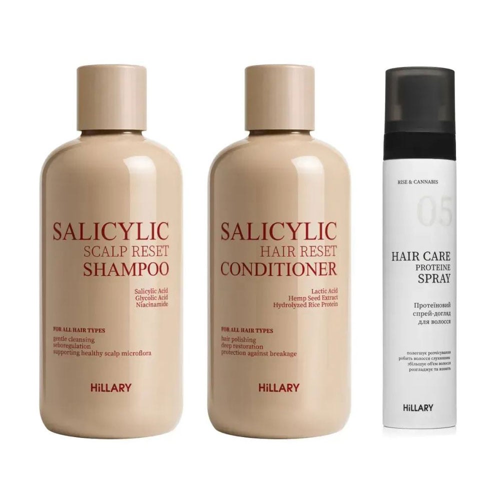 Набір Hillary Salicylic Hair &amp; Scalp Renewal Set для відновлення волосся та шкіри голови (шампунь, 400 мл + кондиціонер, 400 мл + спрей, 100 мл)