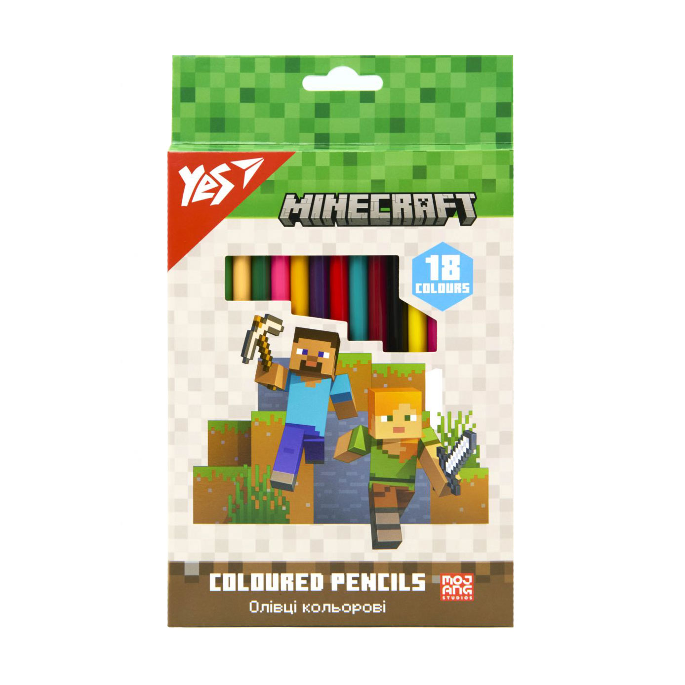 Набір кольорових олівців YES Minecraft, 18 кольорів (290765)