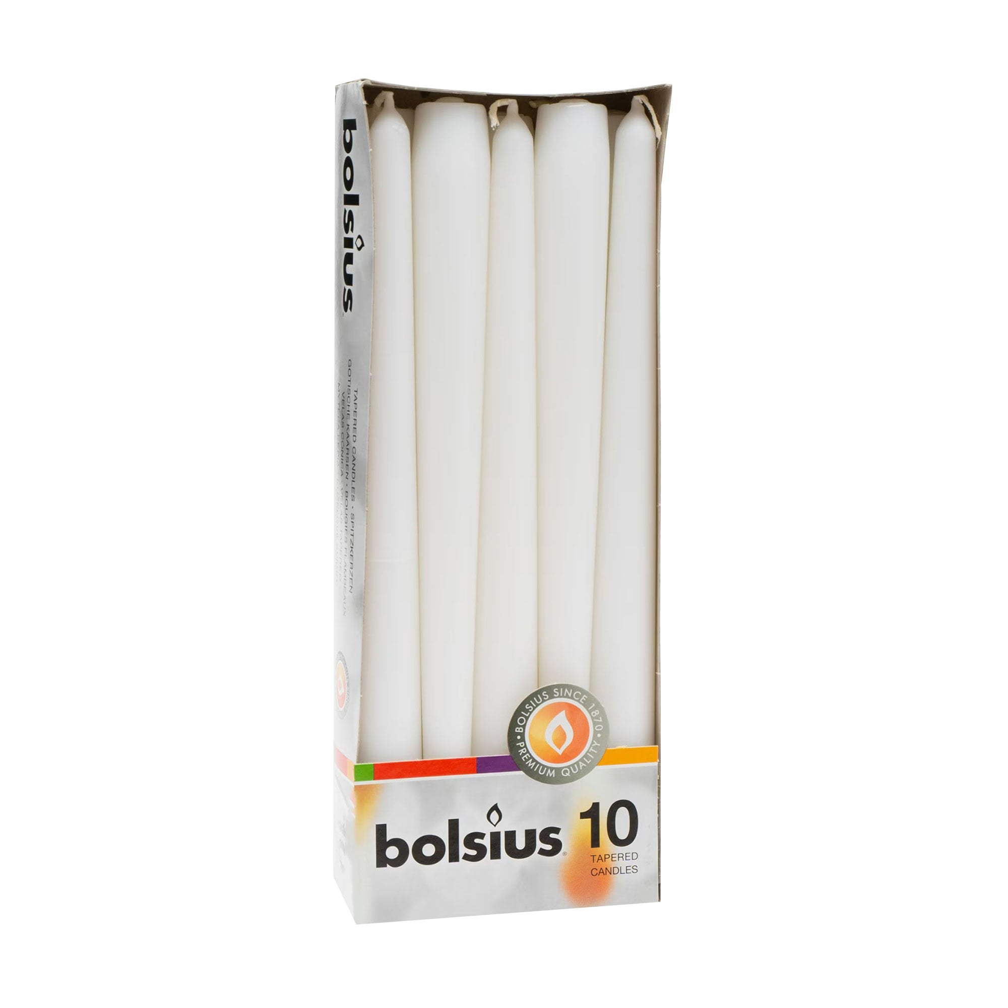 Набір конусних свічок Bolsius Білий, 245*24 мм, 10 шт