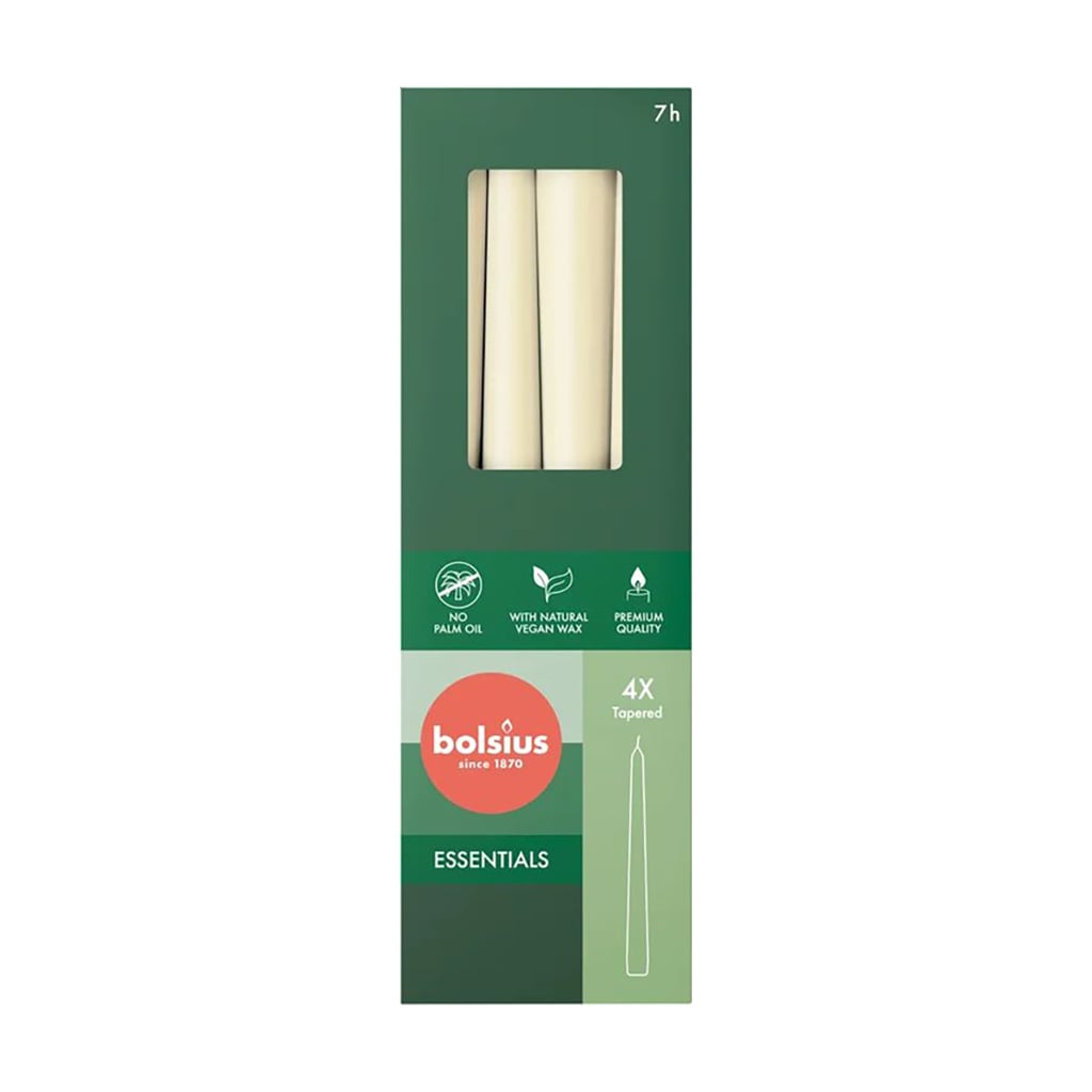 Набір конусних свічок Bolsius Essentials М'який перлинний, 245*24 мм, 4 шт