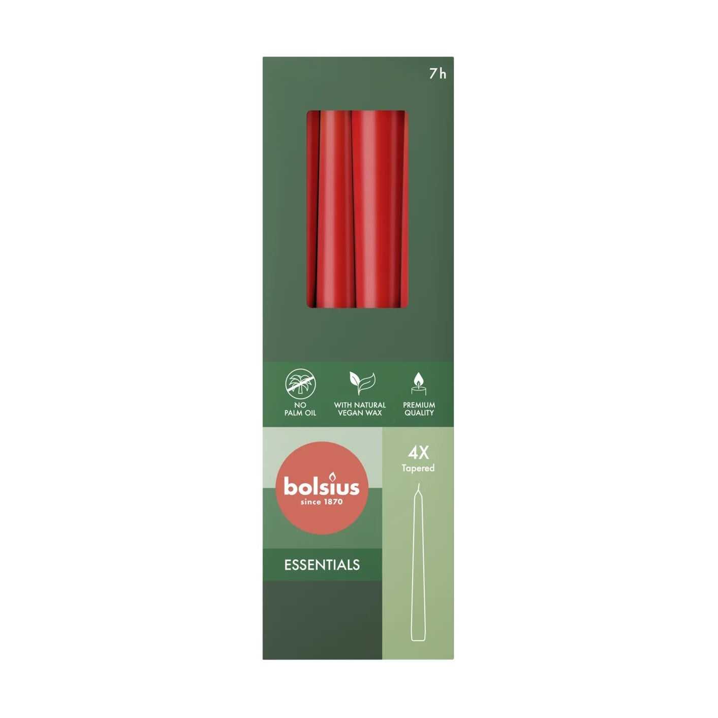 Набір конусних свічок Bolsius Essentials Ніжно-червоний, 245*24 мм, 4 шт