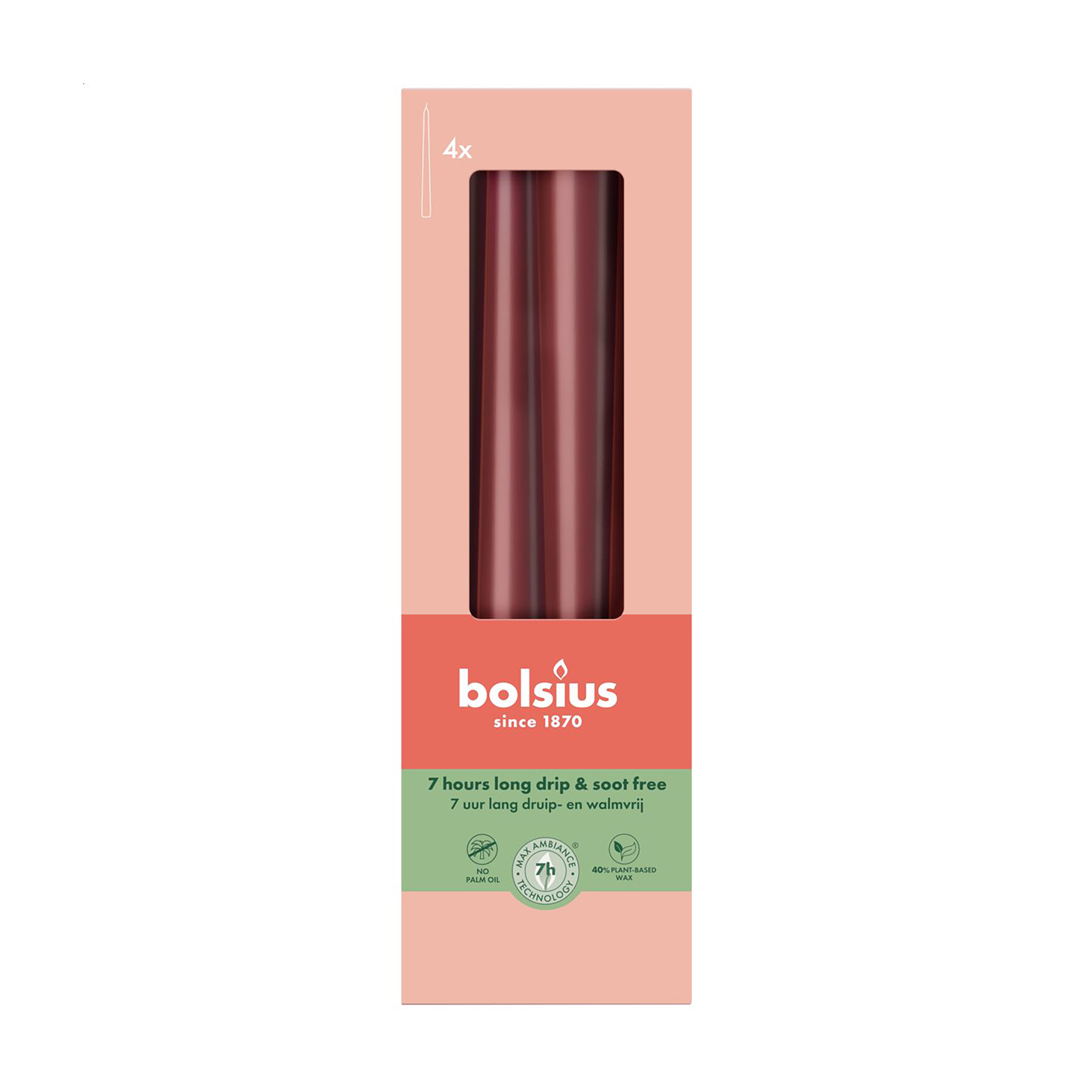Набір конусних свічок Bolsius Essentials Оксамитово-червоний, 245*24 мм, 4 шт