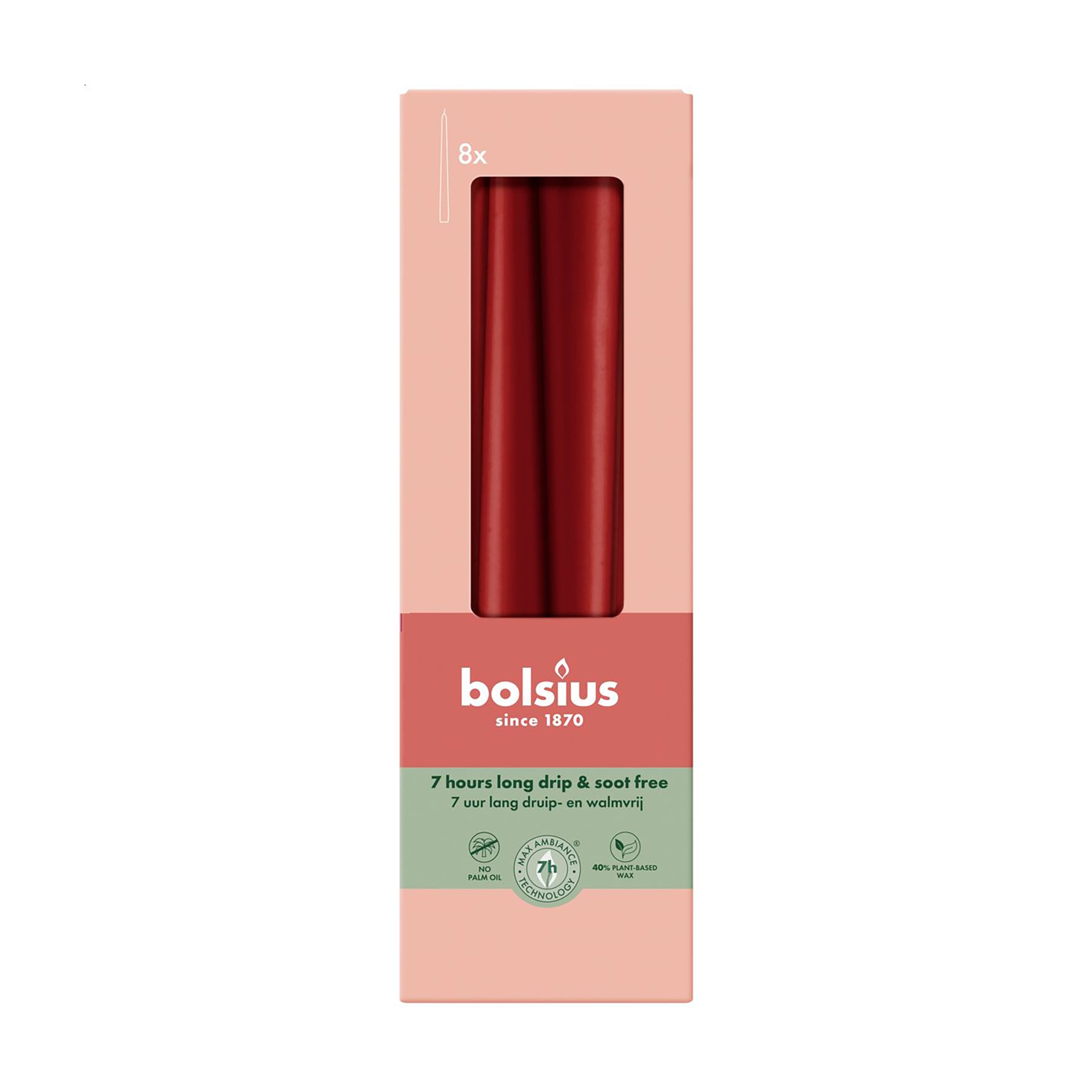 Набір конусних свічок Bolsius Essentials Оксамитово-червоний, 245*24 мм, 8 шт