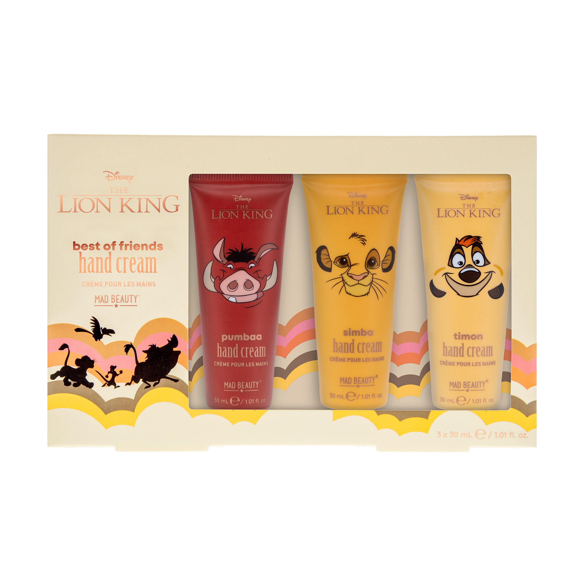 Набір кремів для рук Mad Beauty Disney The Lion King Best of Friends Hand Cream (Pumbaa, 30 мл + Simba, 30 мл + Timon, 30 мл)