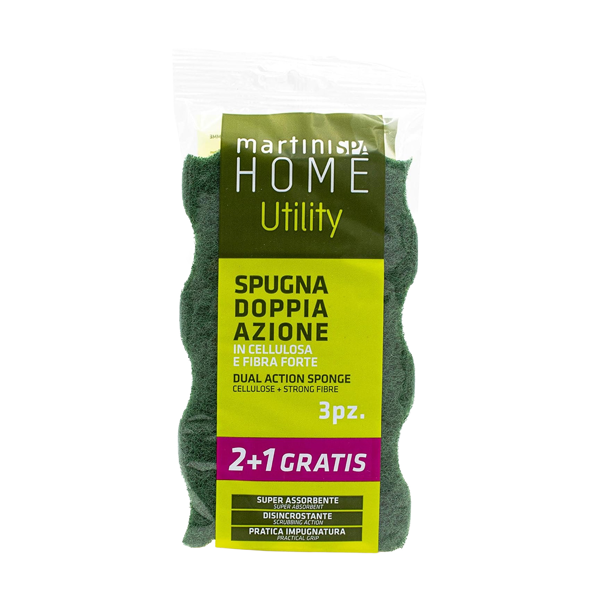 Набір кухонних губок MARTINI SPA Homme Utility Dual Action Sponge Cellulose + Strong Fibre, 3 шт