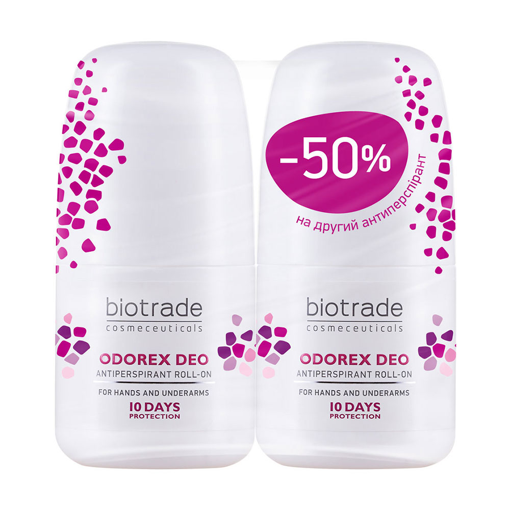 Набір кулькових антиперспірантів тривалої дії Biotrade Cosmeceuticals Odorex Deo Antiperspirant Roll-On, 10 днів без поту та запаху, 2*40 мл