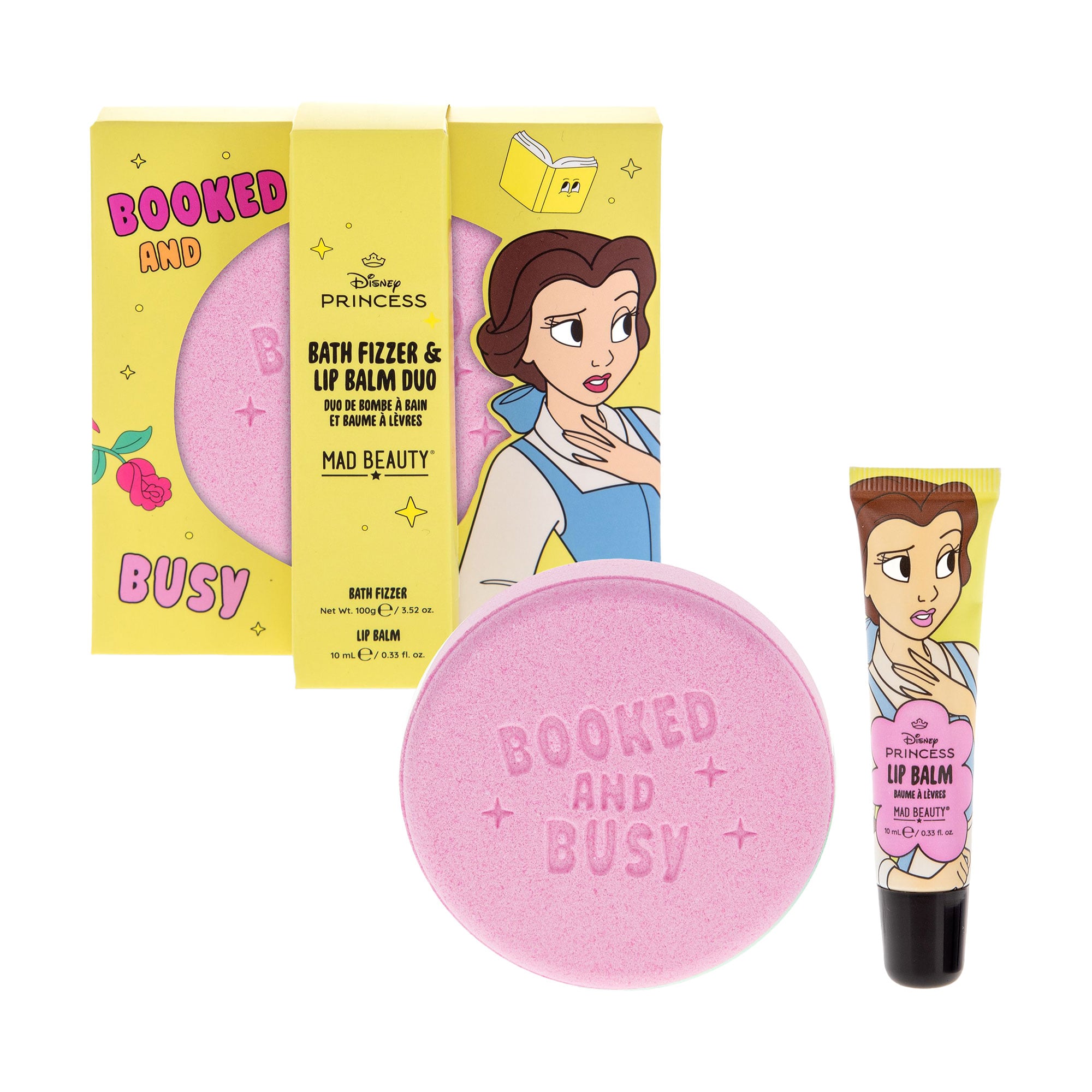 Набір Mad Beauty Disney Princess Bath Fizzer &amp; Lip Balm Duo, Belle (бомбочка для ванни, 100 г + бальзам для губ, 10 мл)
