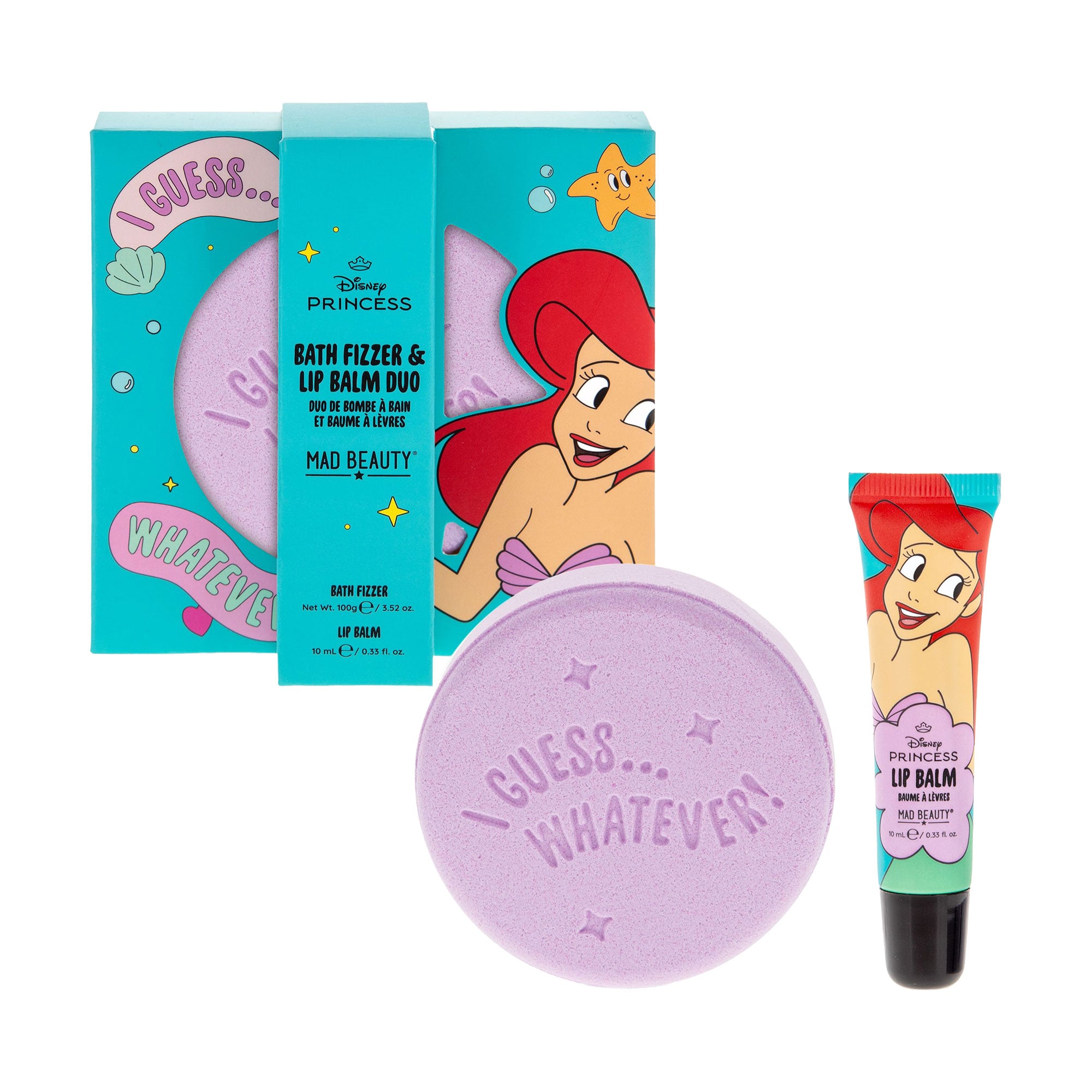 Набір Mad Beauty Disney Princess Bath Fizzer &amp; Lip Balm Duo, Ariel (бомбочка для ванни, 100 г + бальзам для губ, 10 мл)