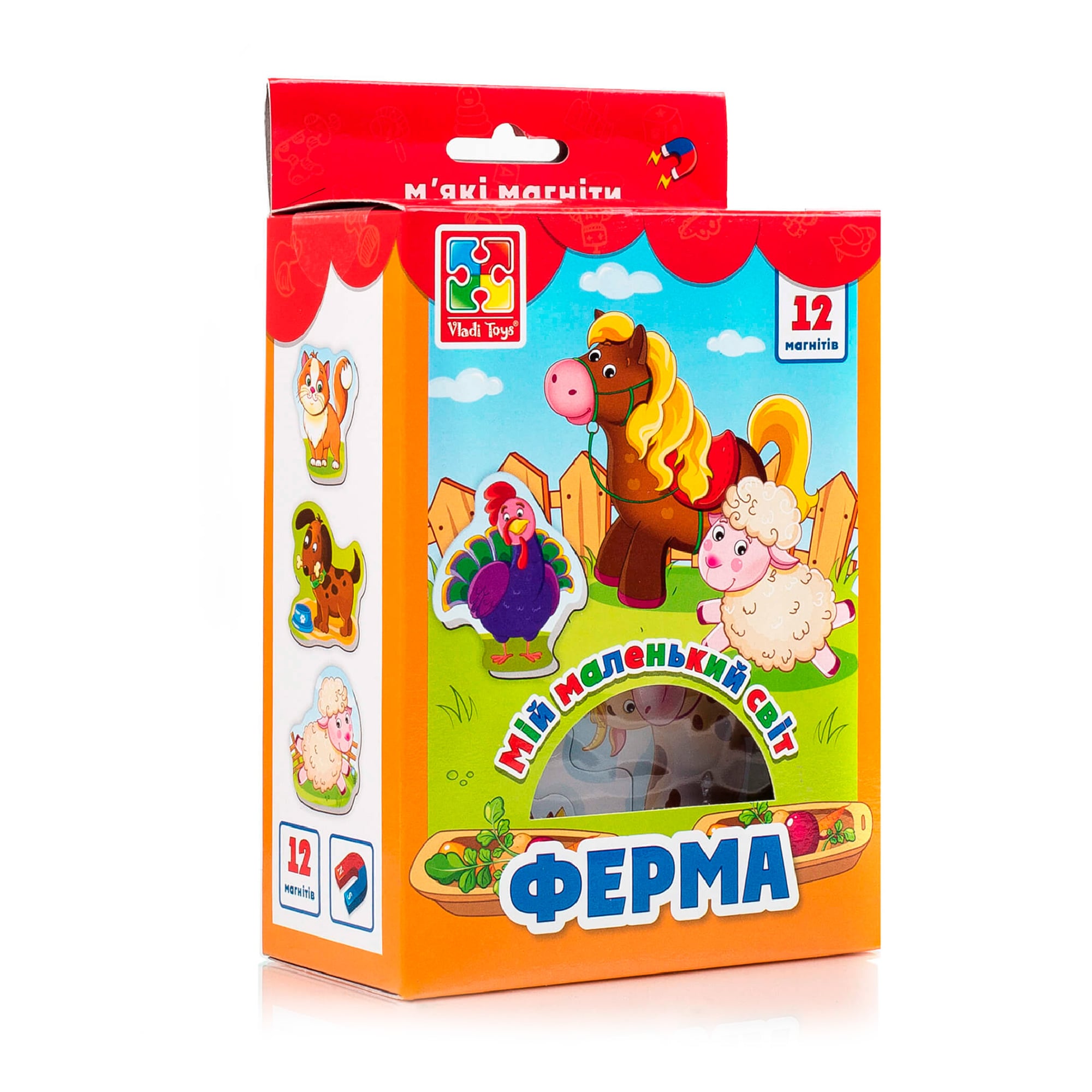 Набір магнітів Vladi Toys Мій маленький світ. Ферма, від 3 років, 12 деталей, 13*7*21 см (VT3106-09)