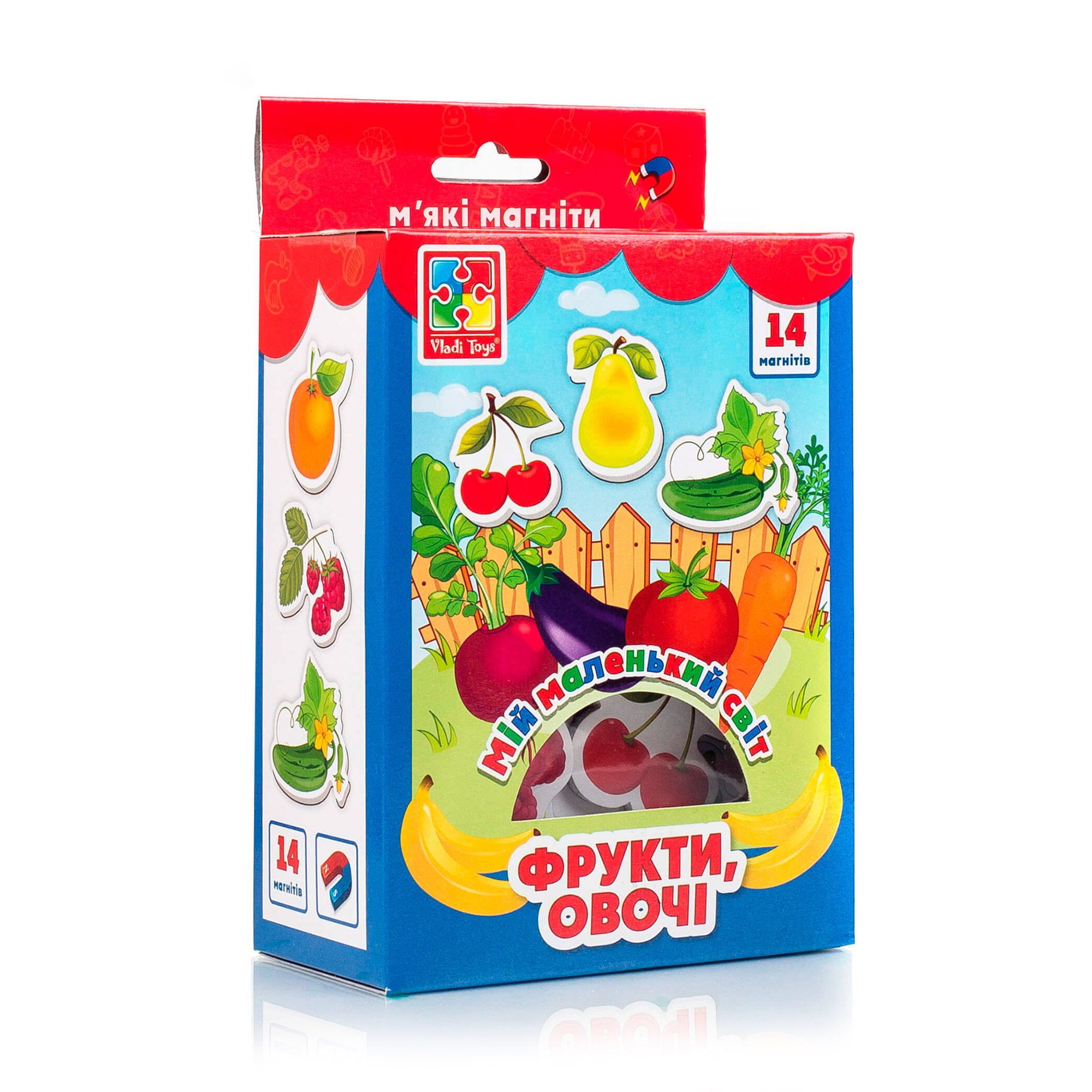Набір магнітів Vladi Toys Мій маленький світ. Фрукти, овочі, від 3 років, 14 деталей, 13*7*21 см (VT3106-11)