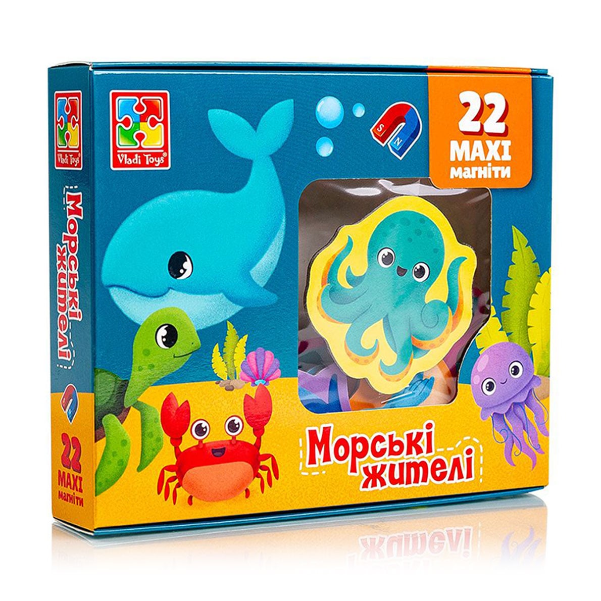 Набір магнітів Vladi Toys Морські мешканці, українською мовою, від 3 років, 22 магніти (VT3106-27)