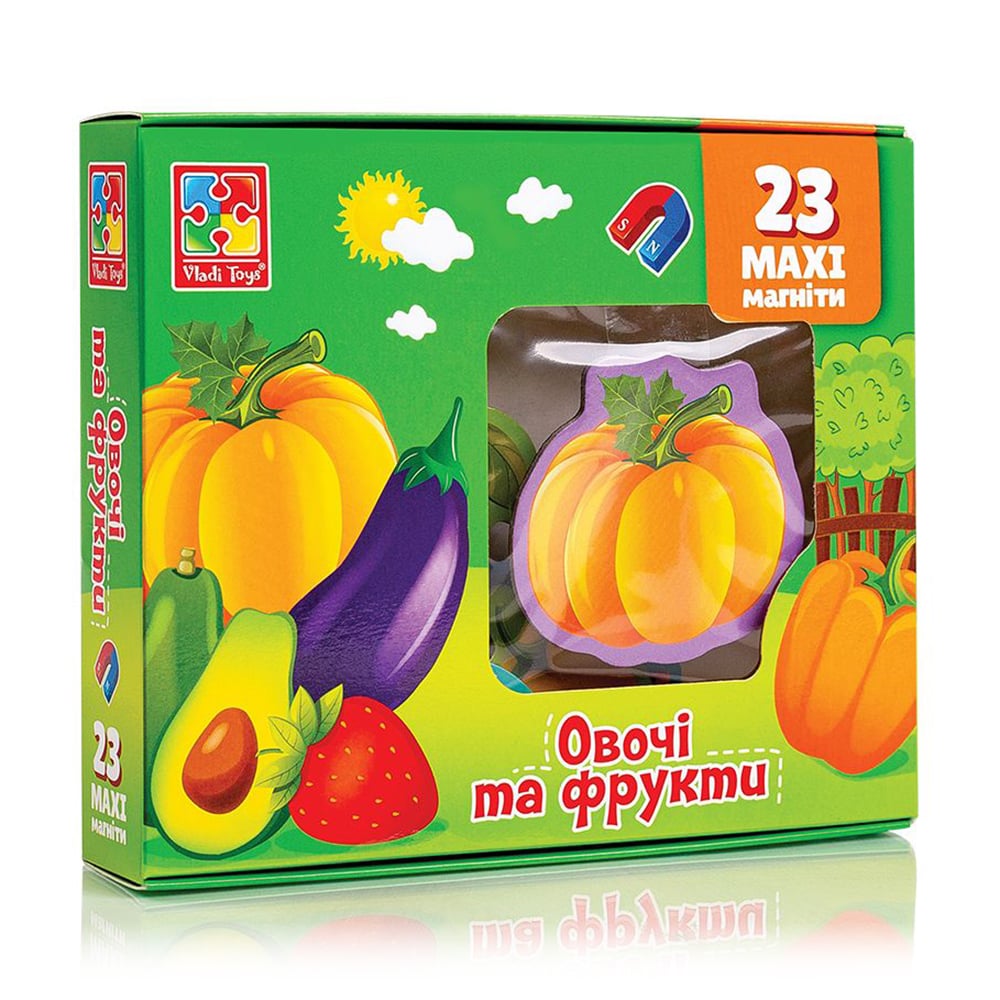Набір магнітів Vladi Toys Овочі та фрукти, 18.5*3.5*16 см, від 3 років, 23 магніти (VT3106-28)