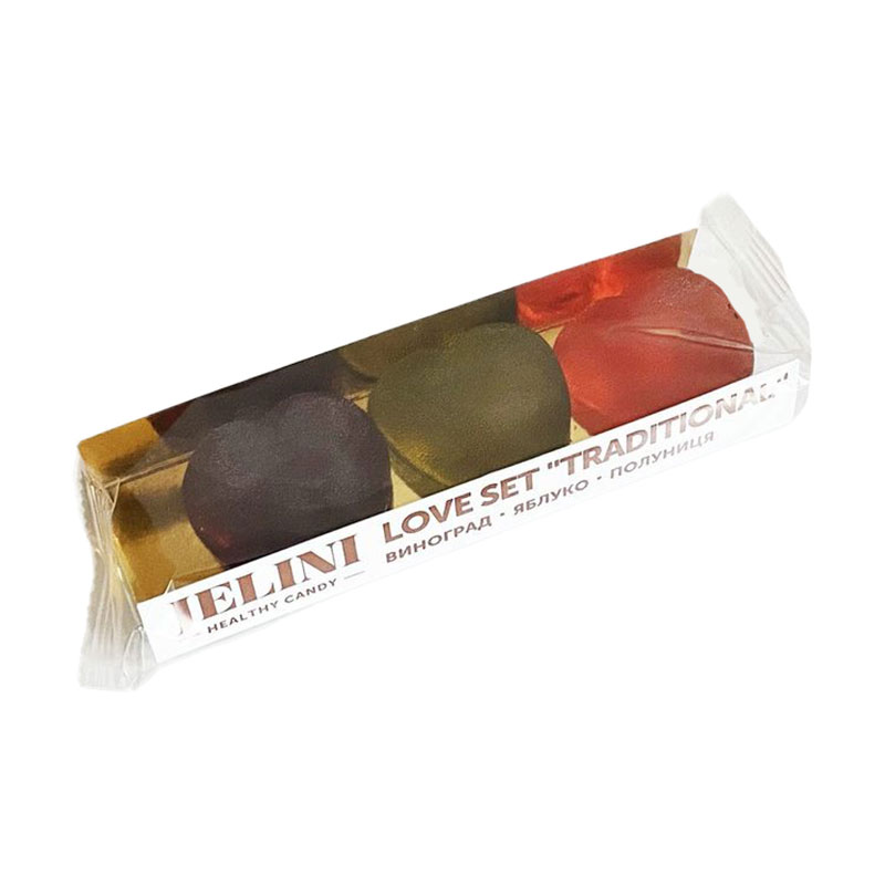 Набір мармеладу JELINI Love Set Traditional (зі смаком винограду, 30 г + зі смаком яблука, 30 г + зі смаком полуниці, 30 г)