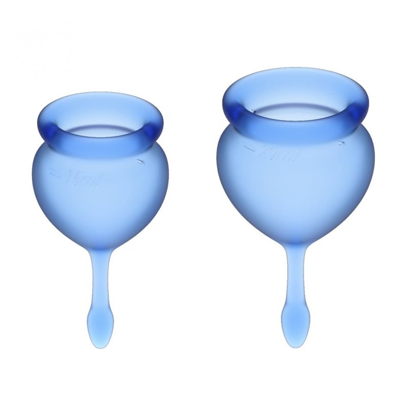 Набір менструальних чаш Satisfyer Confident Menstrual Feel Good Cups із хвостиком-крапелькою, Dark Blue, 2 шт