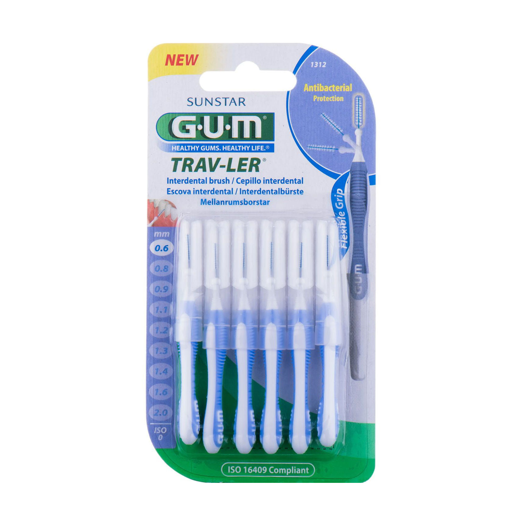 Набір міжзубних щіток GUM Trav-Ler 0.6 мм, блакитні, 6 шт