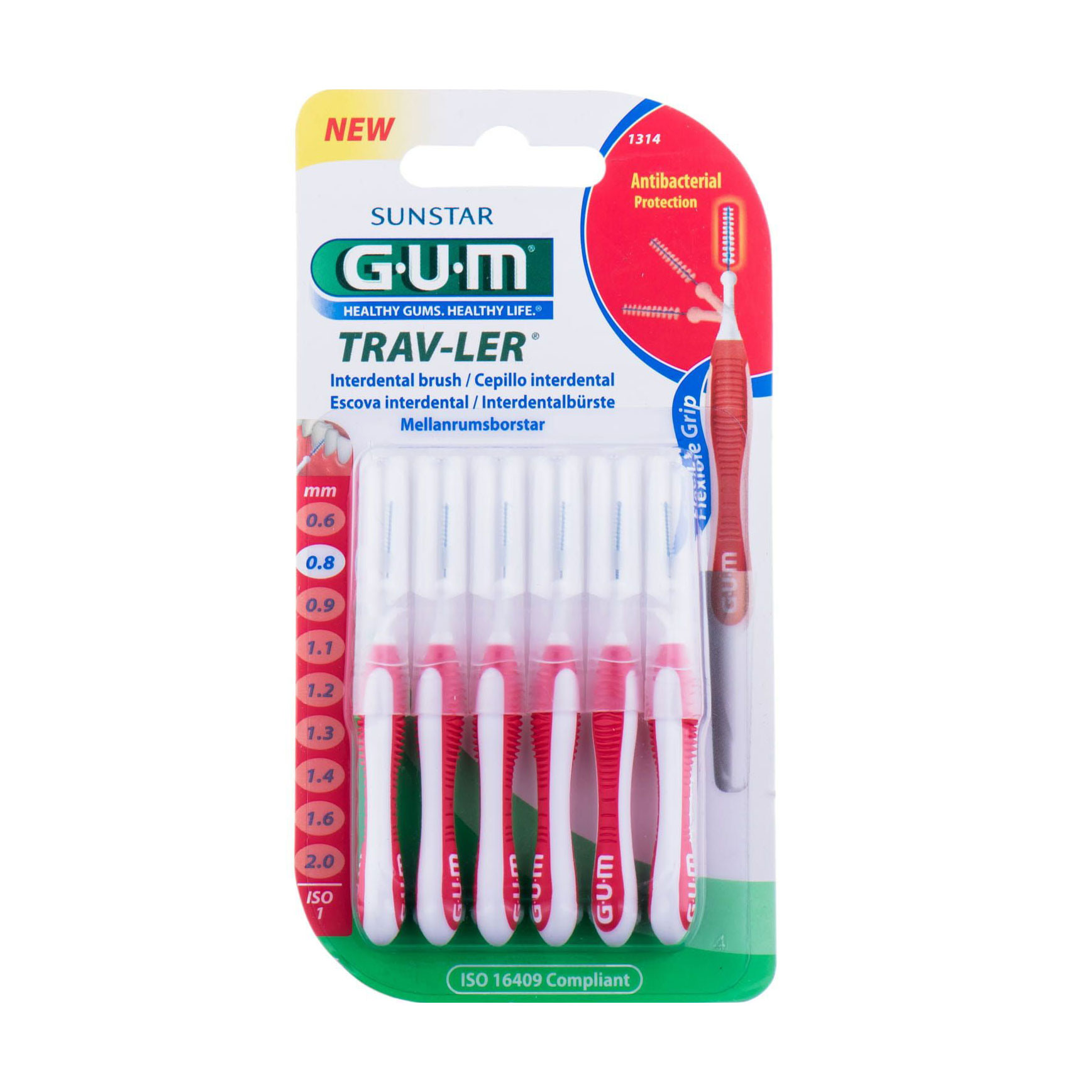 Набір міжзубних щіток GUM Trav-Ler 0.8 мм, червоні, 6 шт