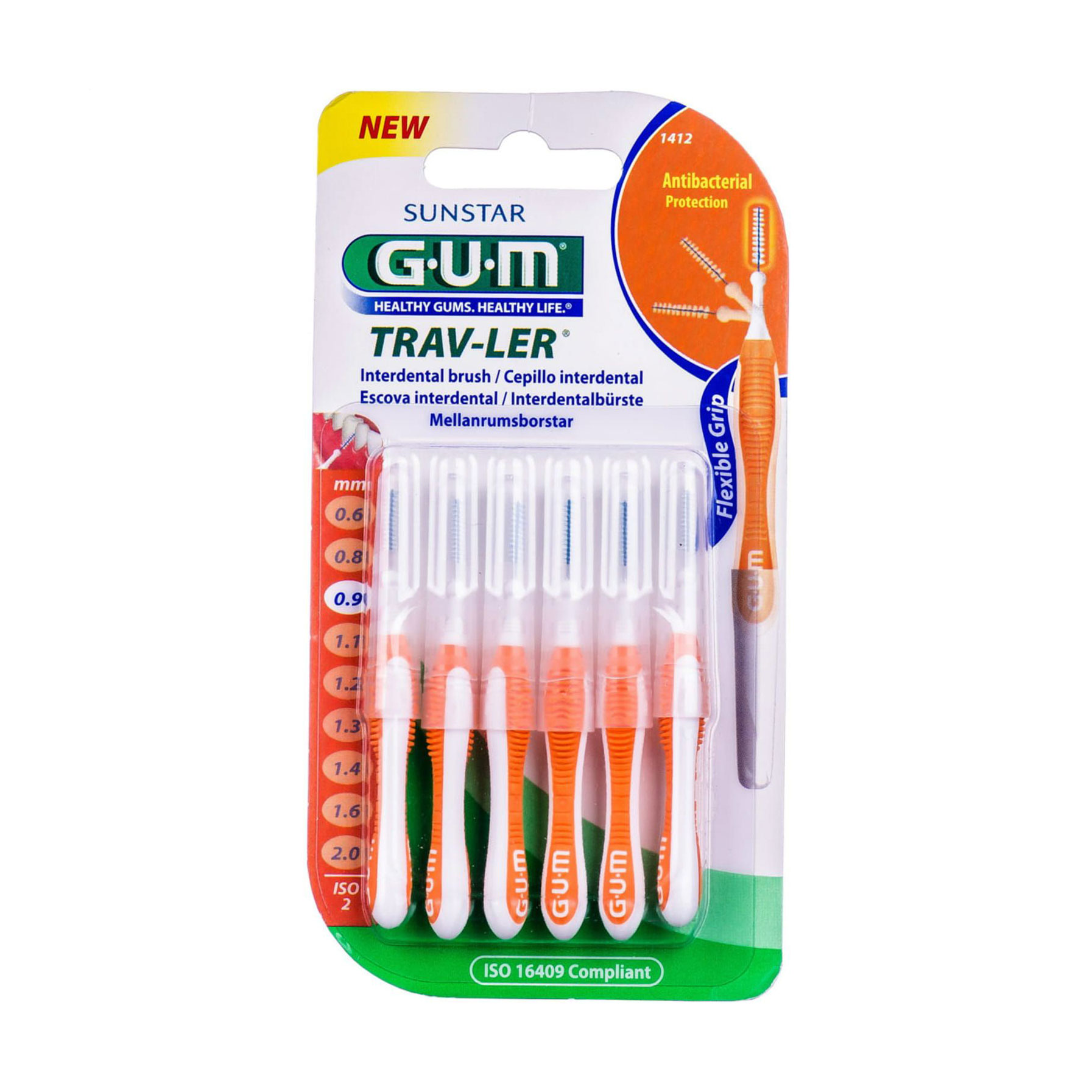 Набір міжзубних щіток GUM Trav-Ler 0.9 мм, помаранчеві, 6 шт