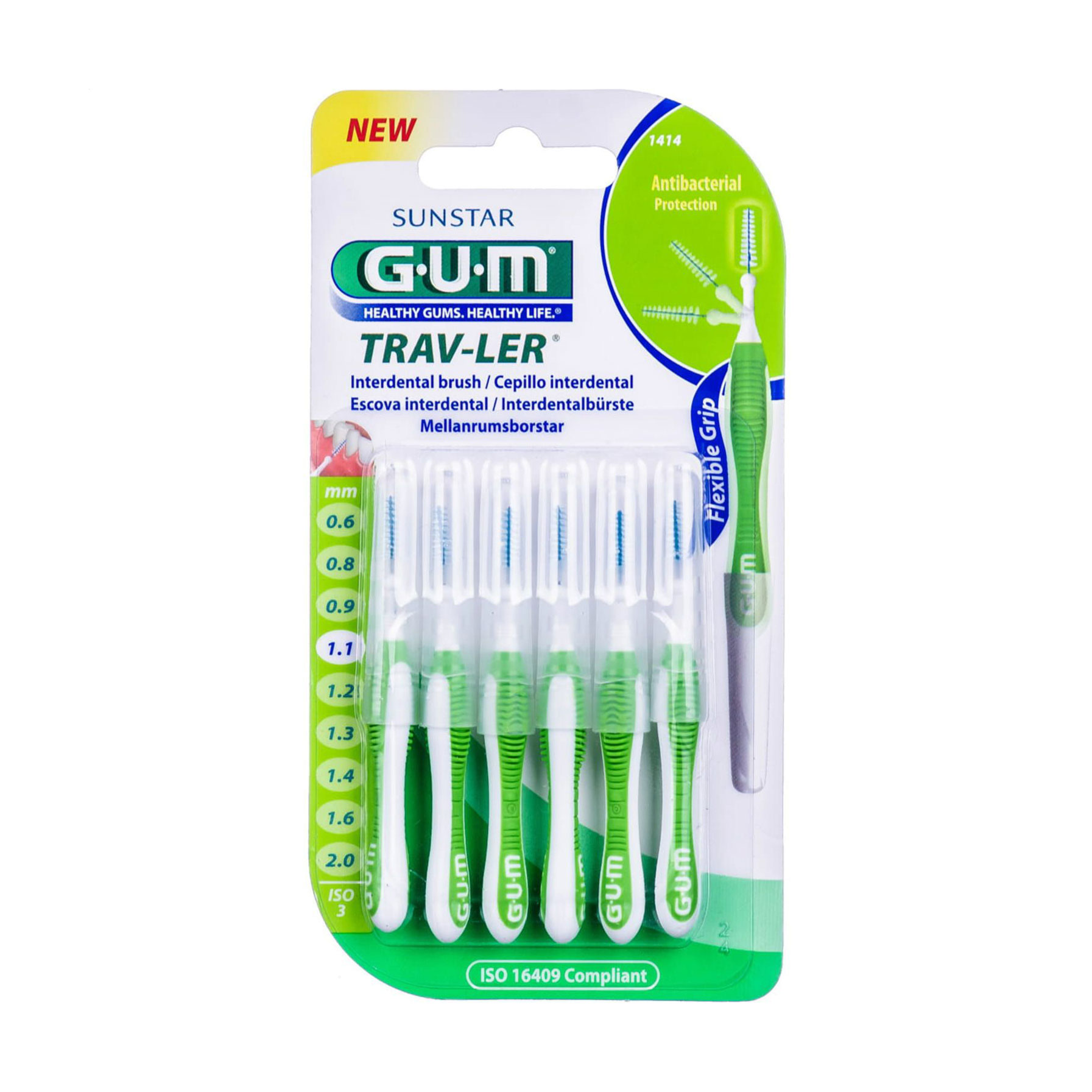 Набір міжзубних щіток GUM Trav-Ler 1.1 мм, зелені, 6 шт