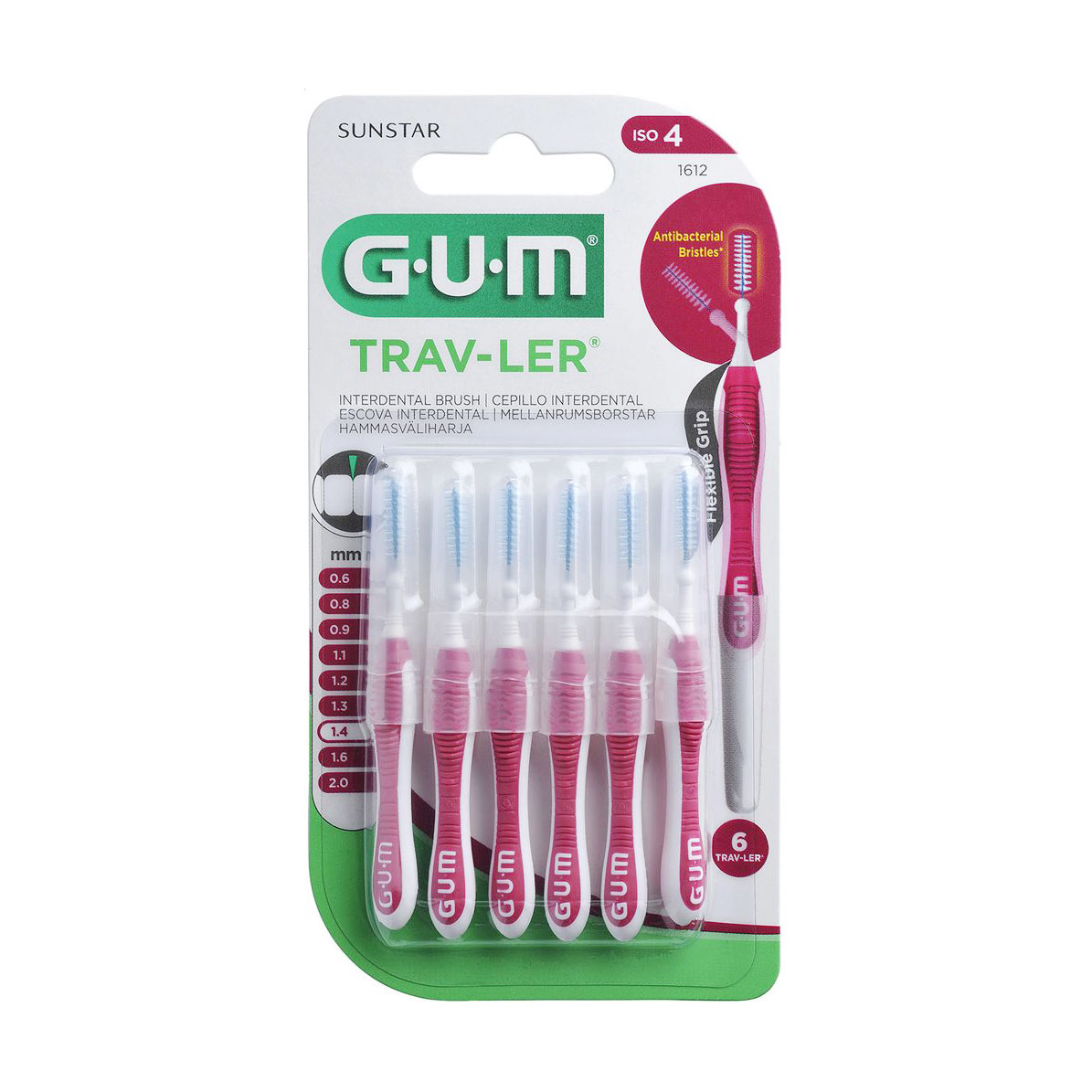 Набір міжзубних щіток GUM Trav-Ler 1.4 мм, червоні, 6 шт