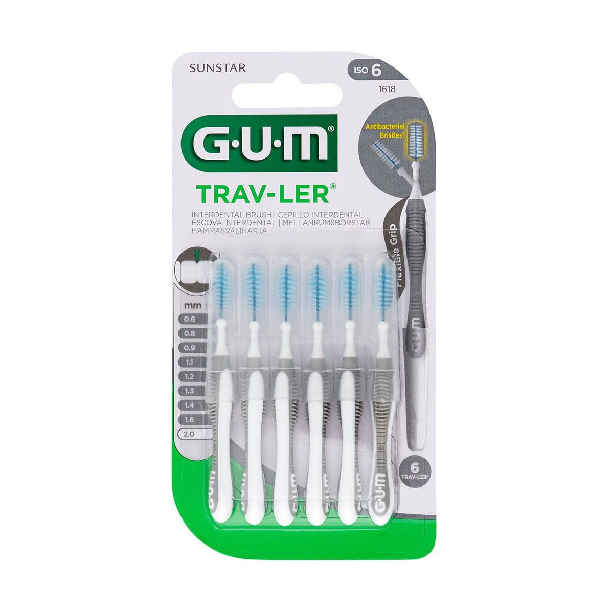 Набір міжзубних щіток GUM Trav-Ler 2.0 мм, білі, 6 шт
