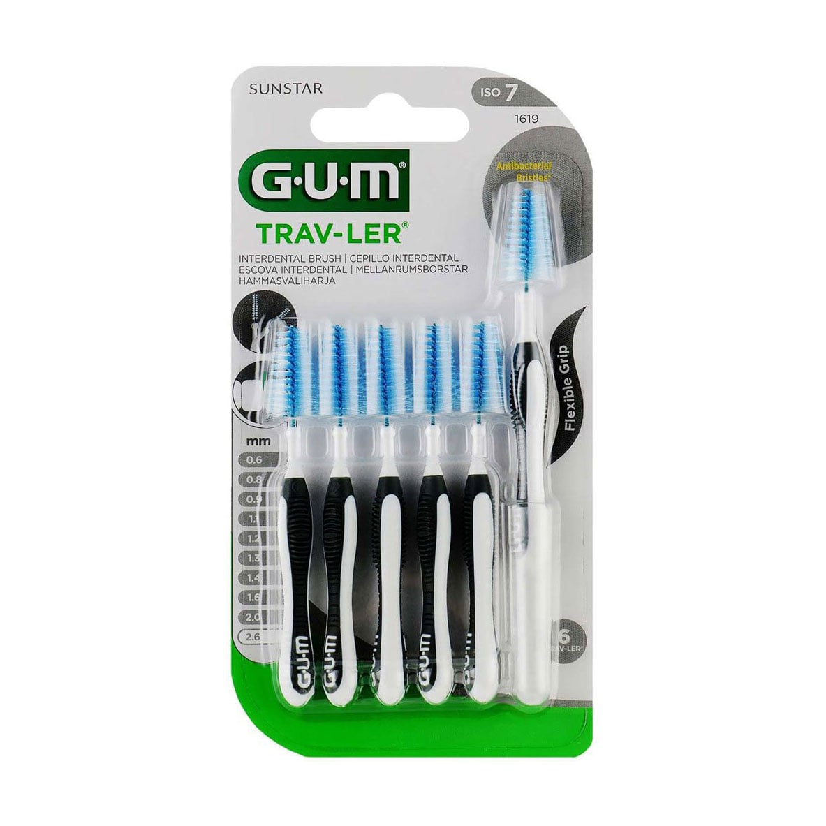 Набір міжзубних щіток GUM Trav-Ler 2.6 мм, чорно-білі, 6 шт